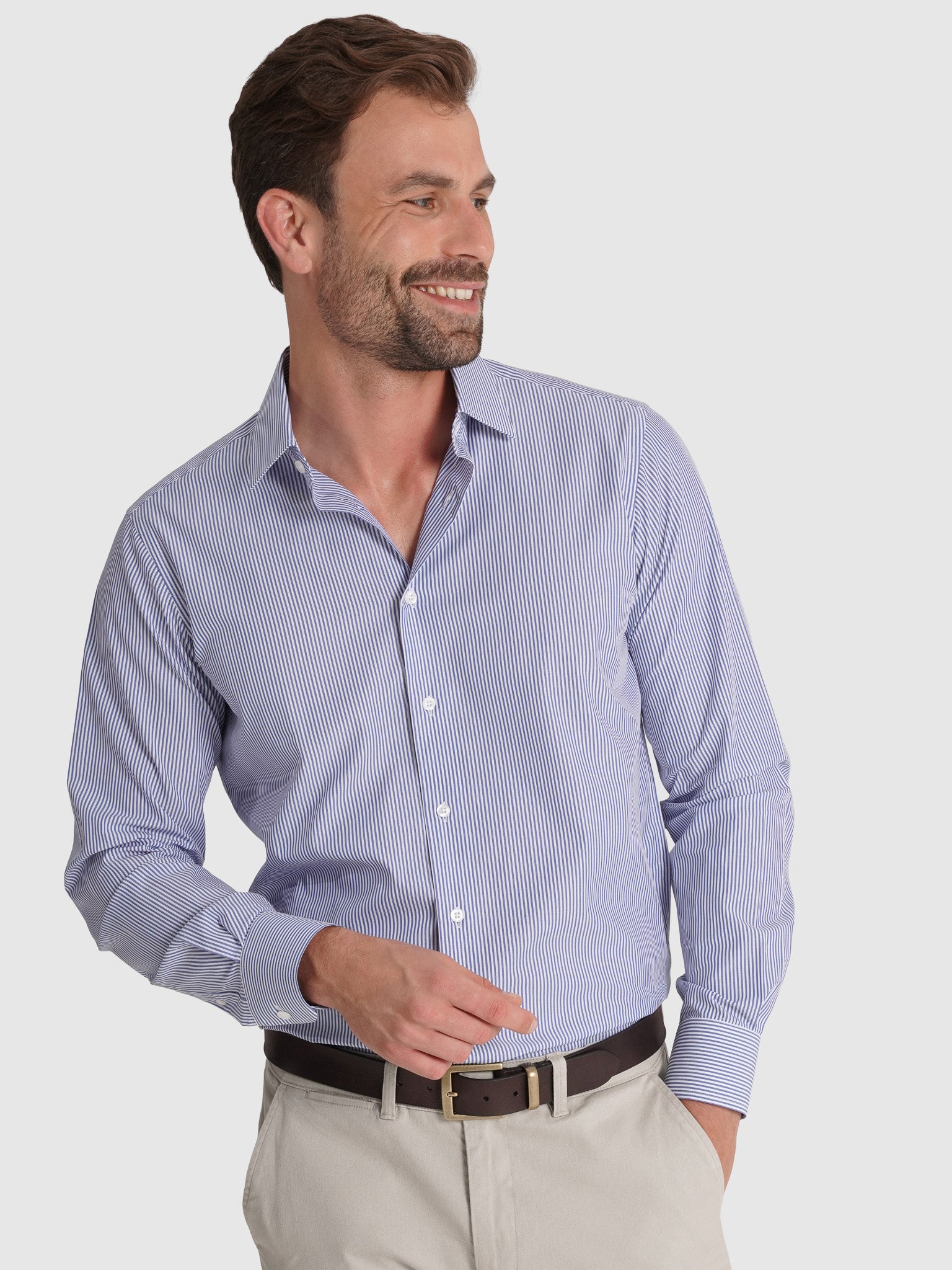LONG SLEEVE BLUE COTTON SHIRT CLASSIC FIT MR. BLUE