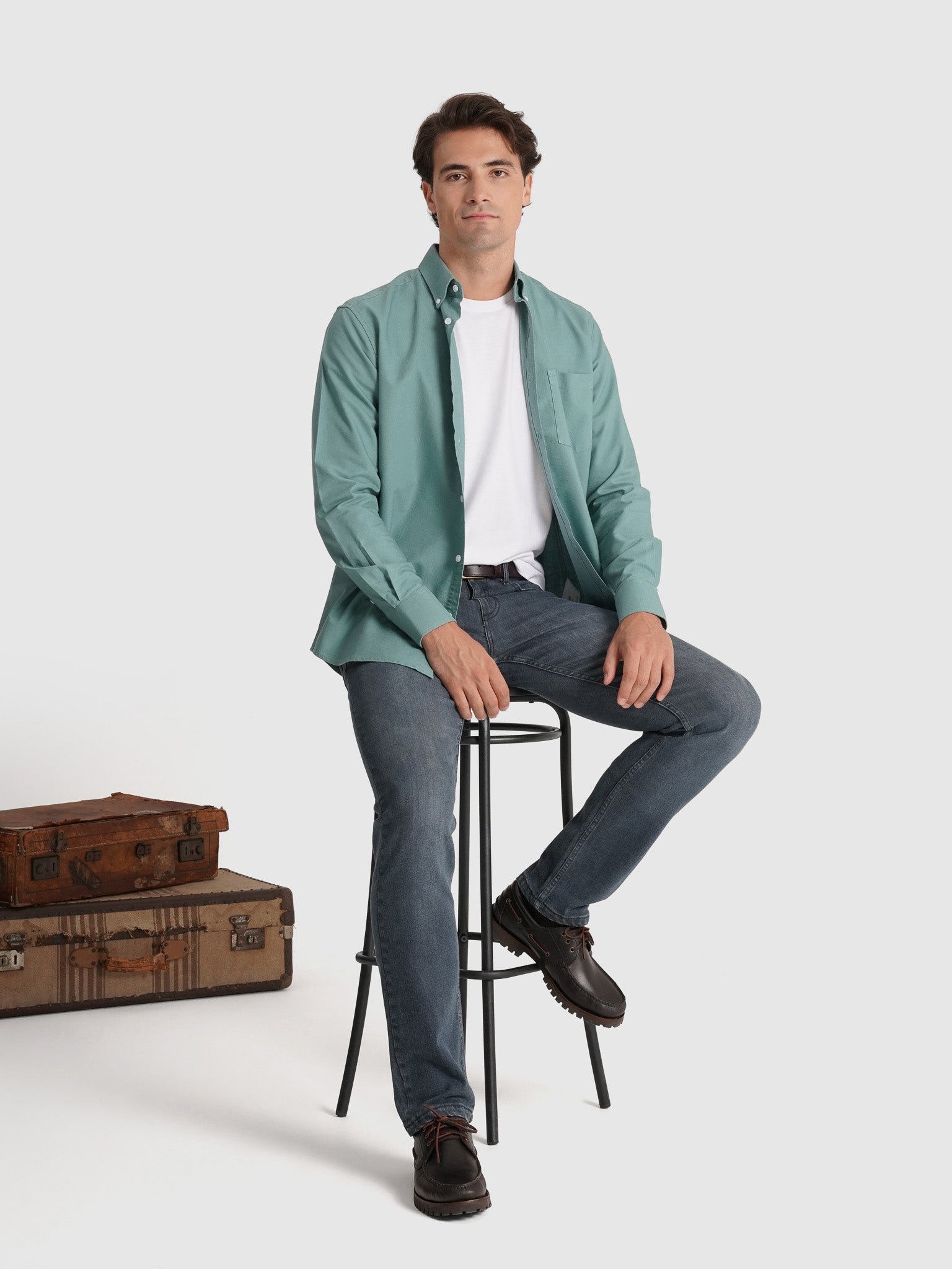 GREEN COTTON SHIRT LONG SLEEVE REGULAR FIT MR. BLUE