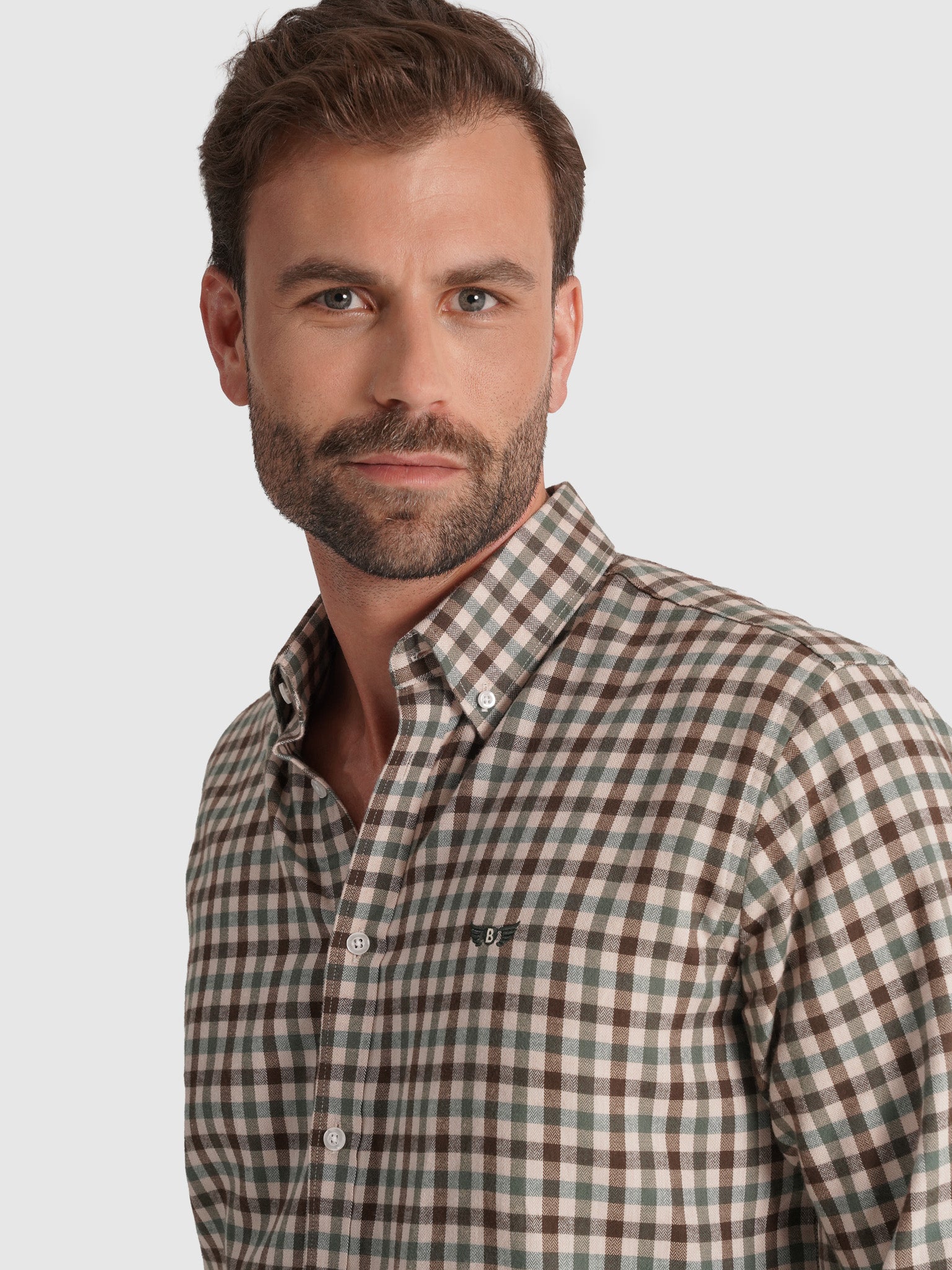 LONG SLEEVE BROWN FLANNEL SHIRT REGULAR FIT MR. BLUE