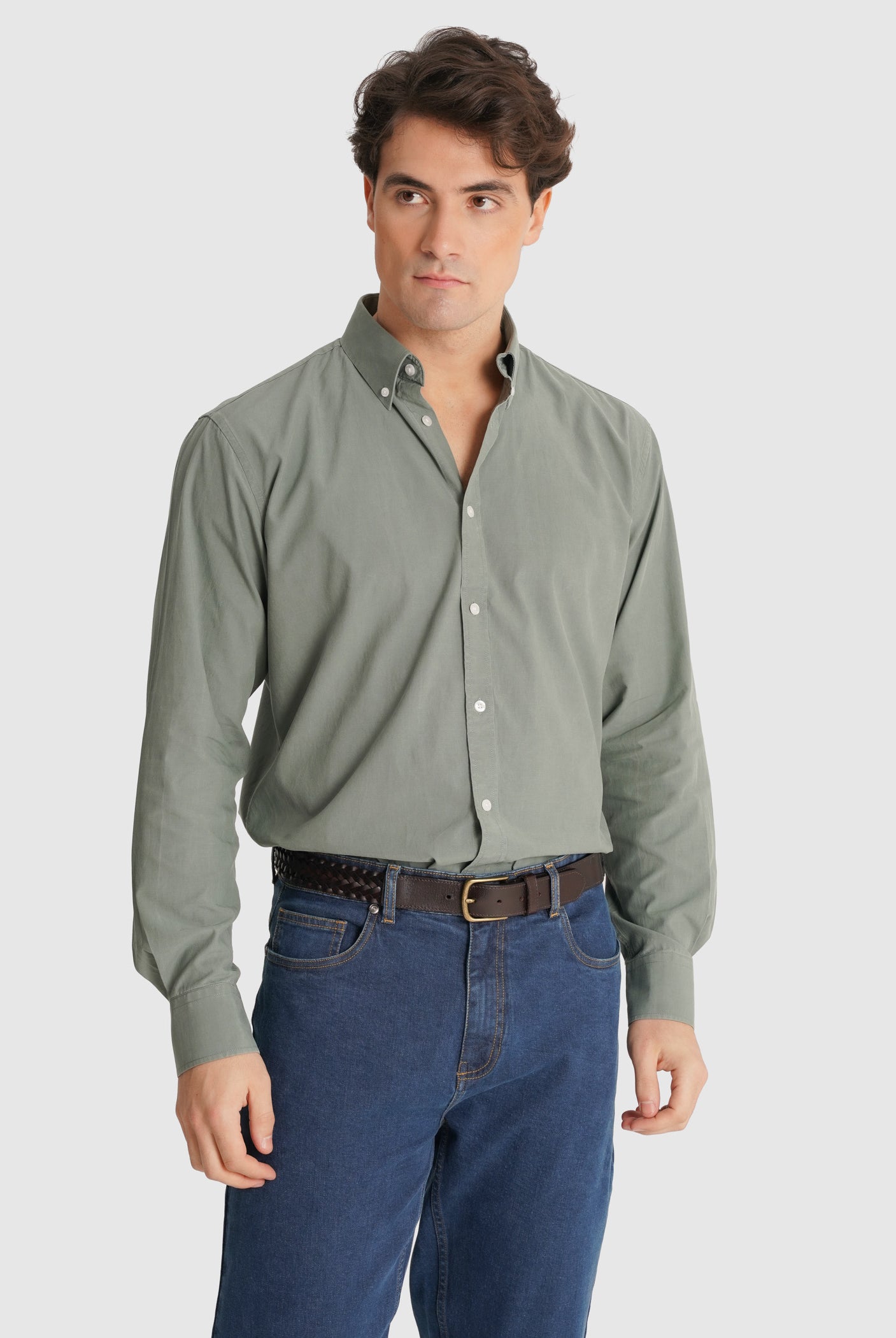 CAMISA ALGODÓN VERDE MANGA LARGA REGULAR FIT MR. AZUL