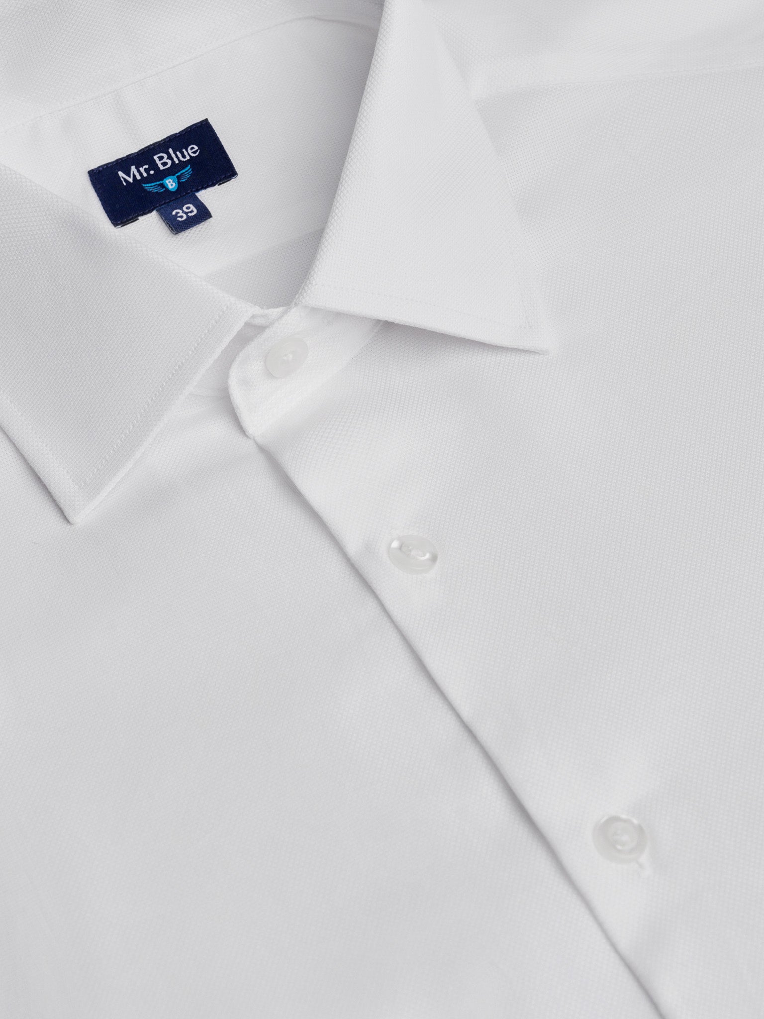 WHITE COTTON LONG SLEEVE SHIRT CLASSIC FIT MR. BLUE