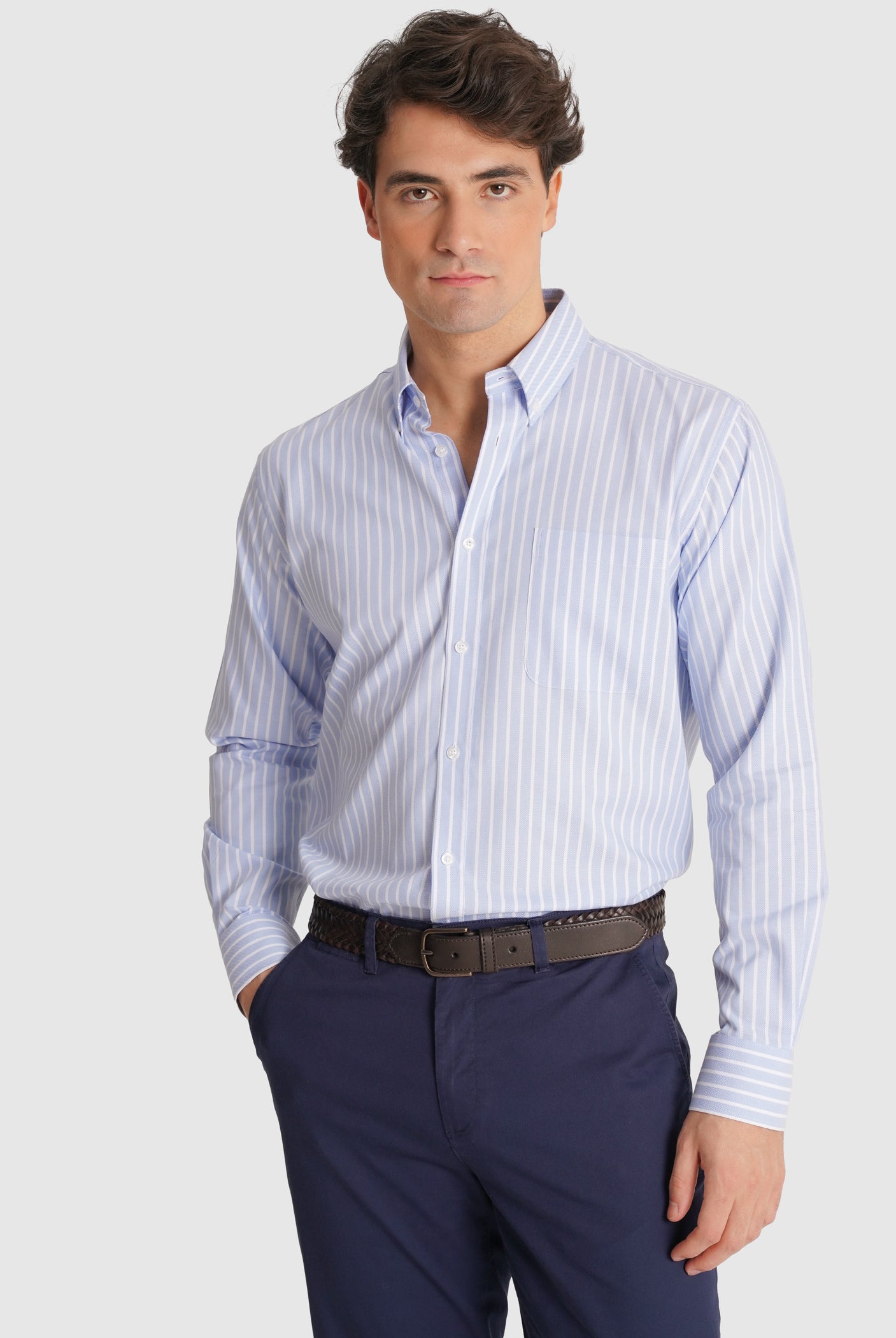 CAMISA ALGODÓN AZUL MANGA LARGA REGULAR FIT MR. AZUL