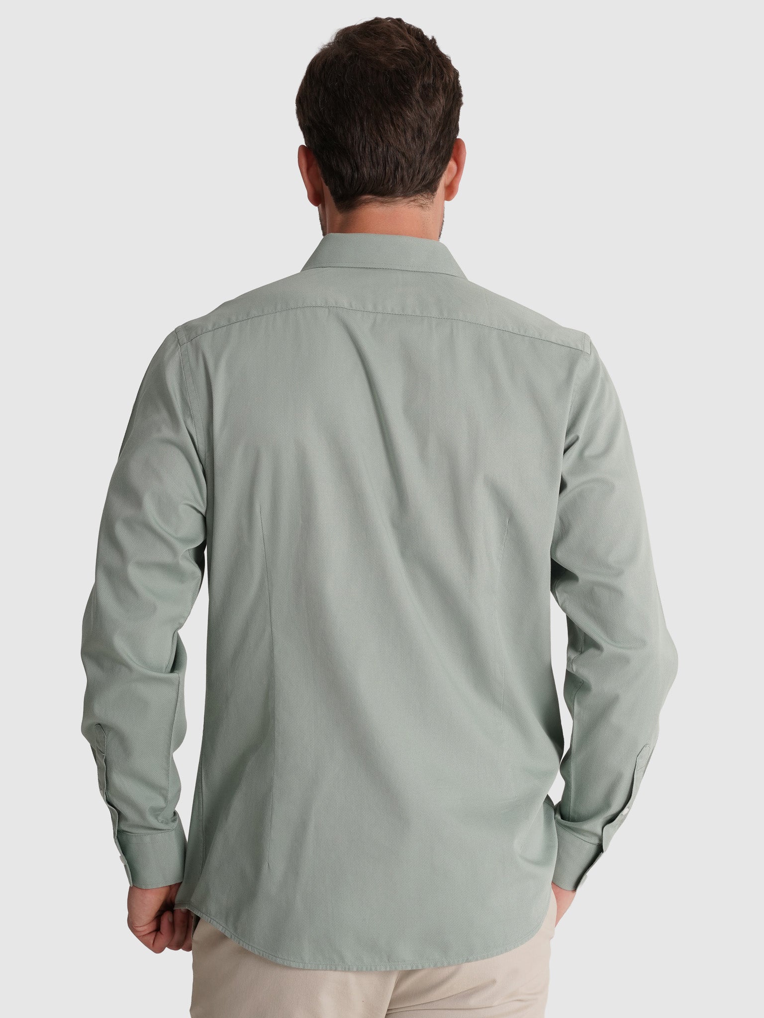 GREEN COTTON SHIRT LONG SLEEVE SLIM FIT MR. BLUE