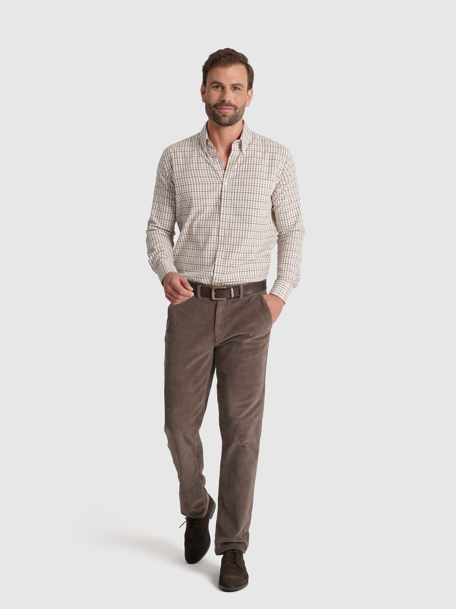 BROWN COTTON TROUSERS CLASSIC FIT MR. BLUE