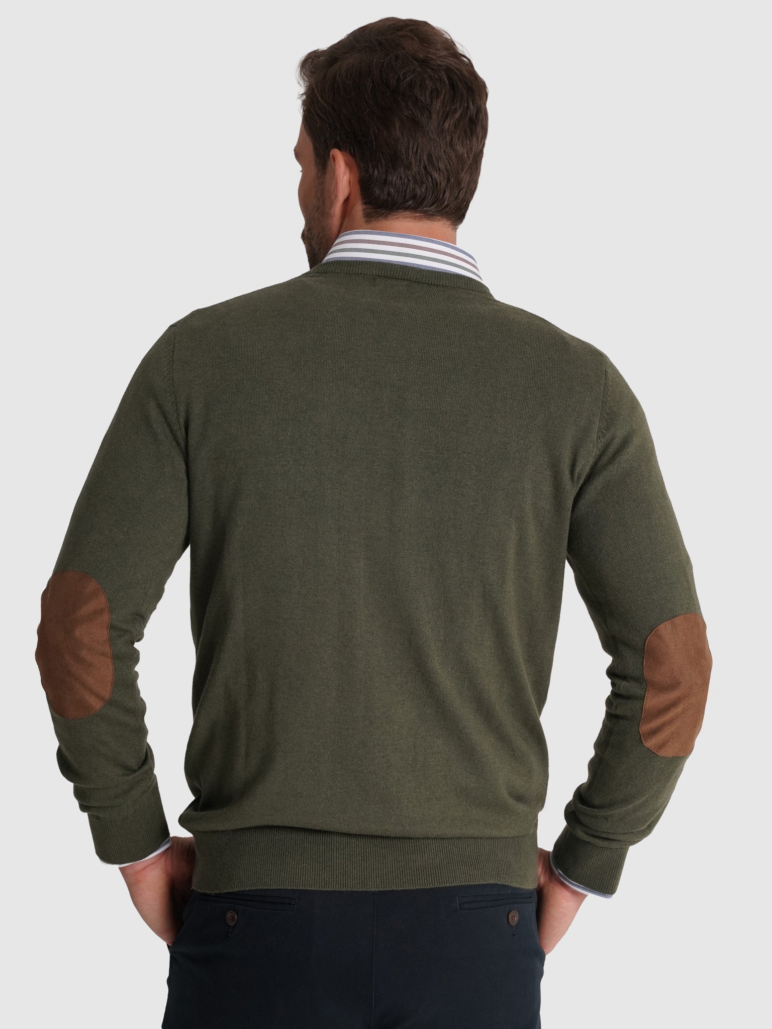 GREEN CASHMERE PULLOVER WITH REGULAR FIT MR ELBOW PADS. BLUE