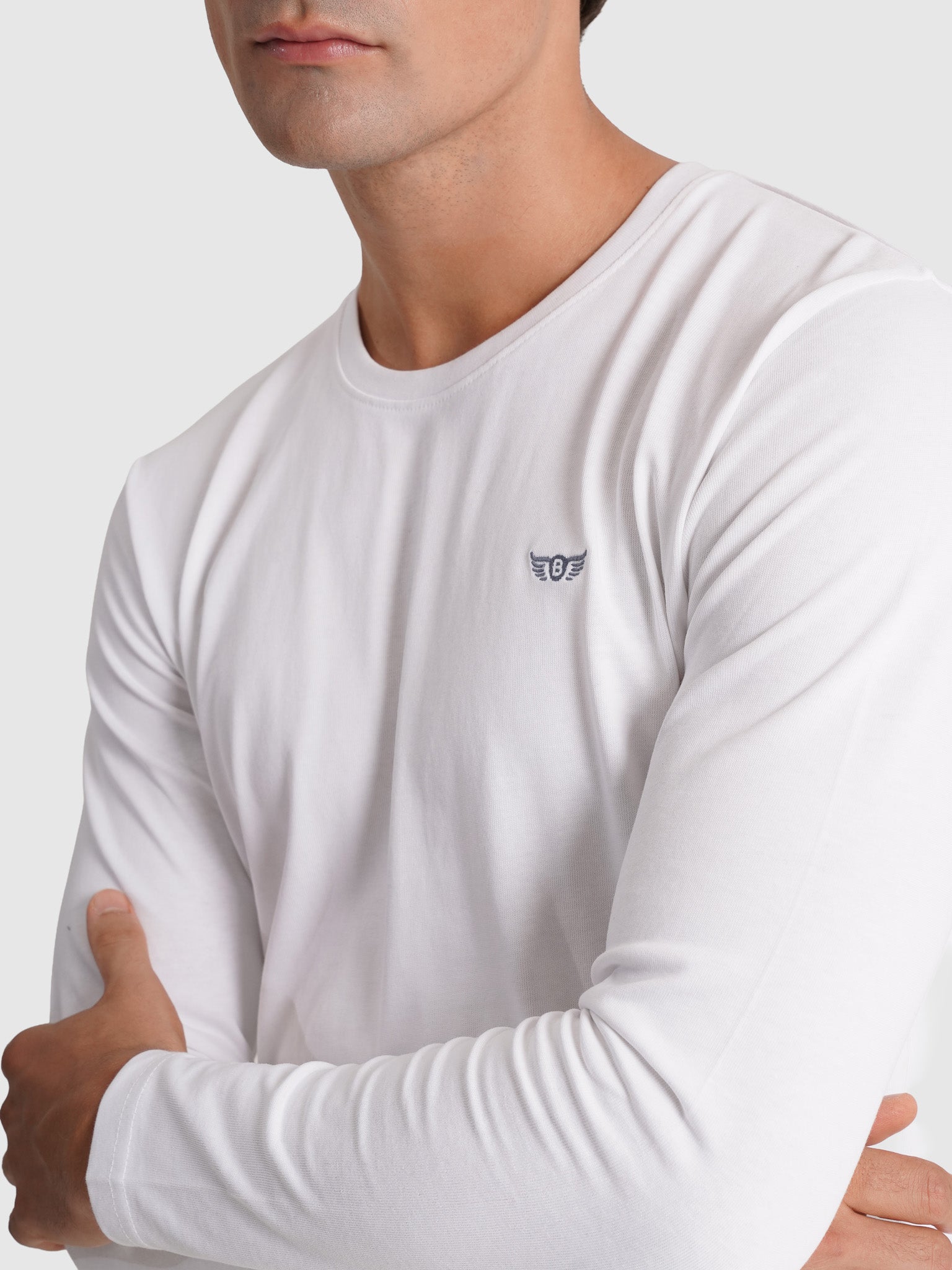 WHITE COTTON T-SHIRT LONG SLEEVE REGULAR FIT MR. BLUE