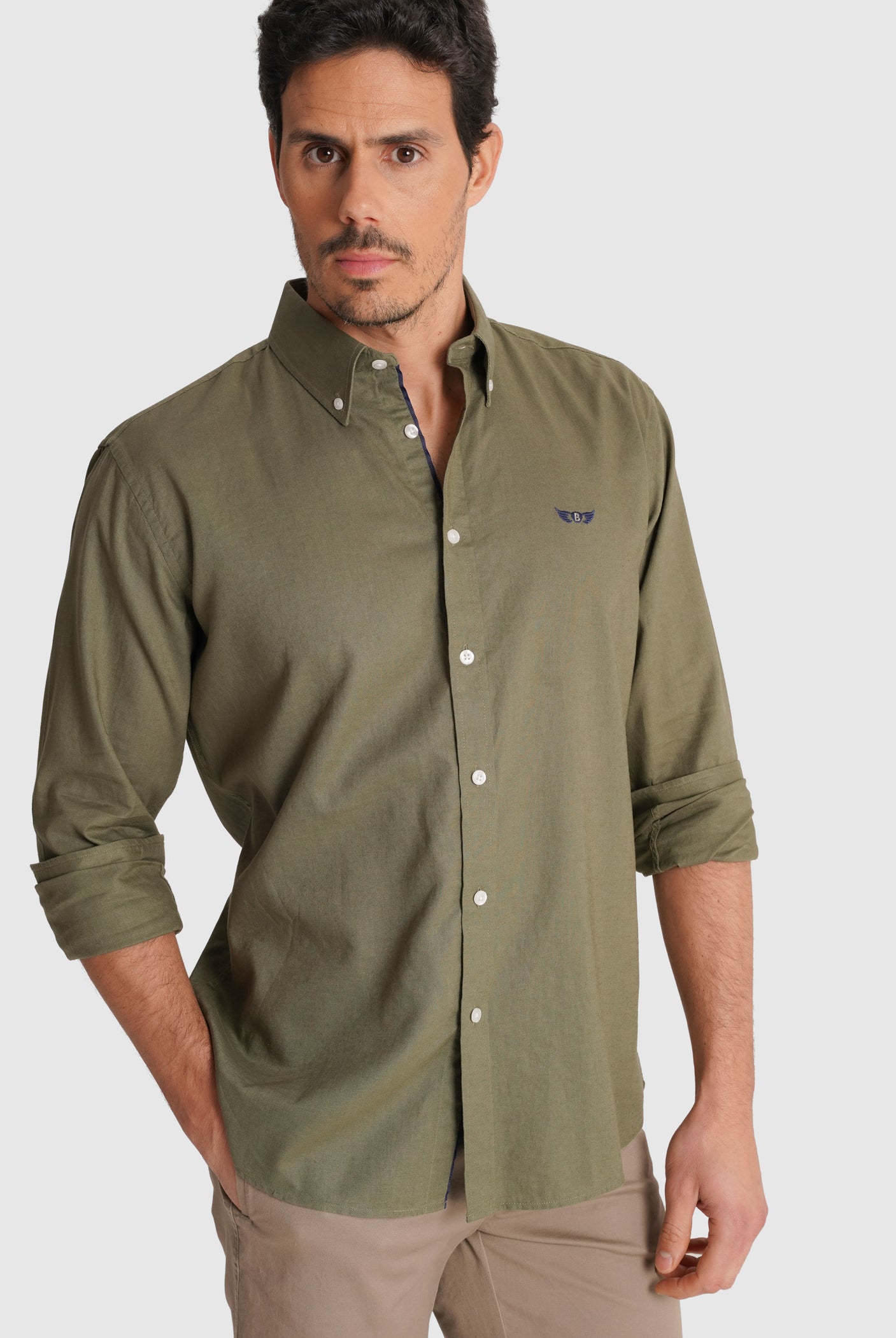 CAMISA MANGA LARGA VERDE REGULAR FIT MR. AZUL