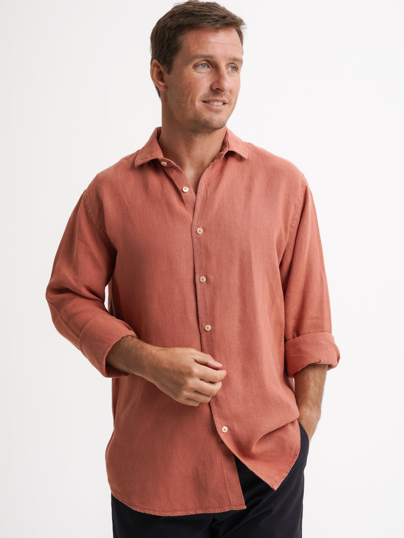 Tailored Fit Pink Linen Shirt Mr. Blue