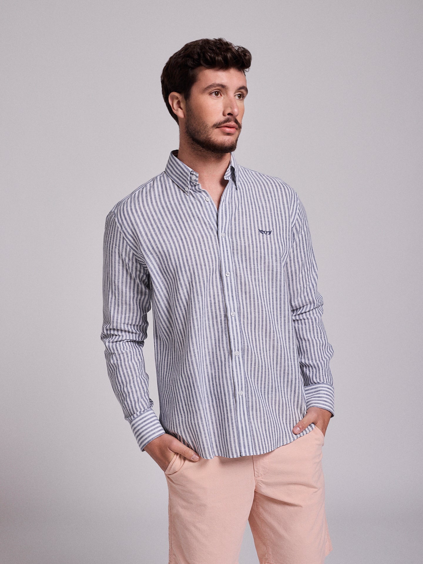 BLUE LINEN SHIRT LONG SLEEVE REGULAR FIT MR. BLUE