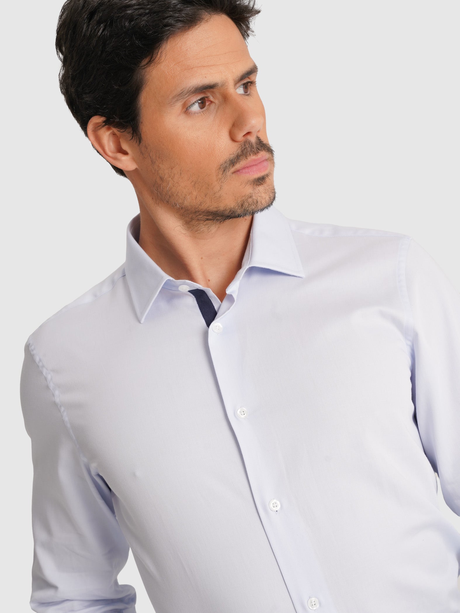 BLUE LONG SLEEVE SLIM FIT MR SHIRT. BLUE