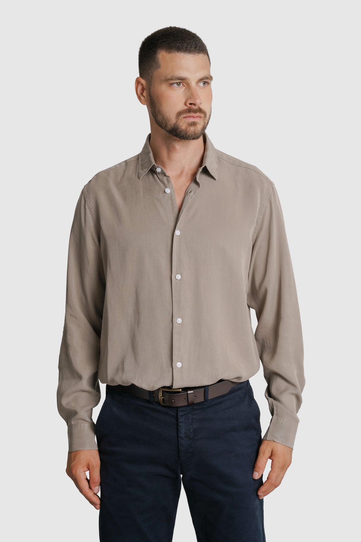 CAMISA TENCEL TAILORED FIT BEGE LISA MARK BELLUCCI