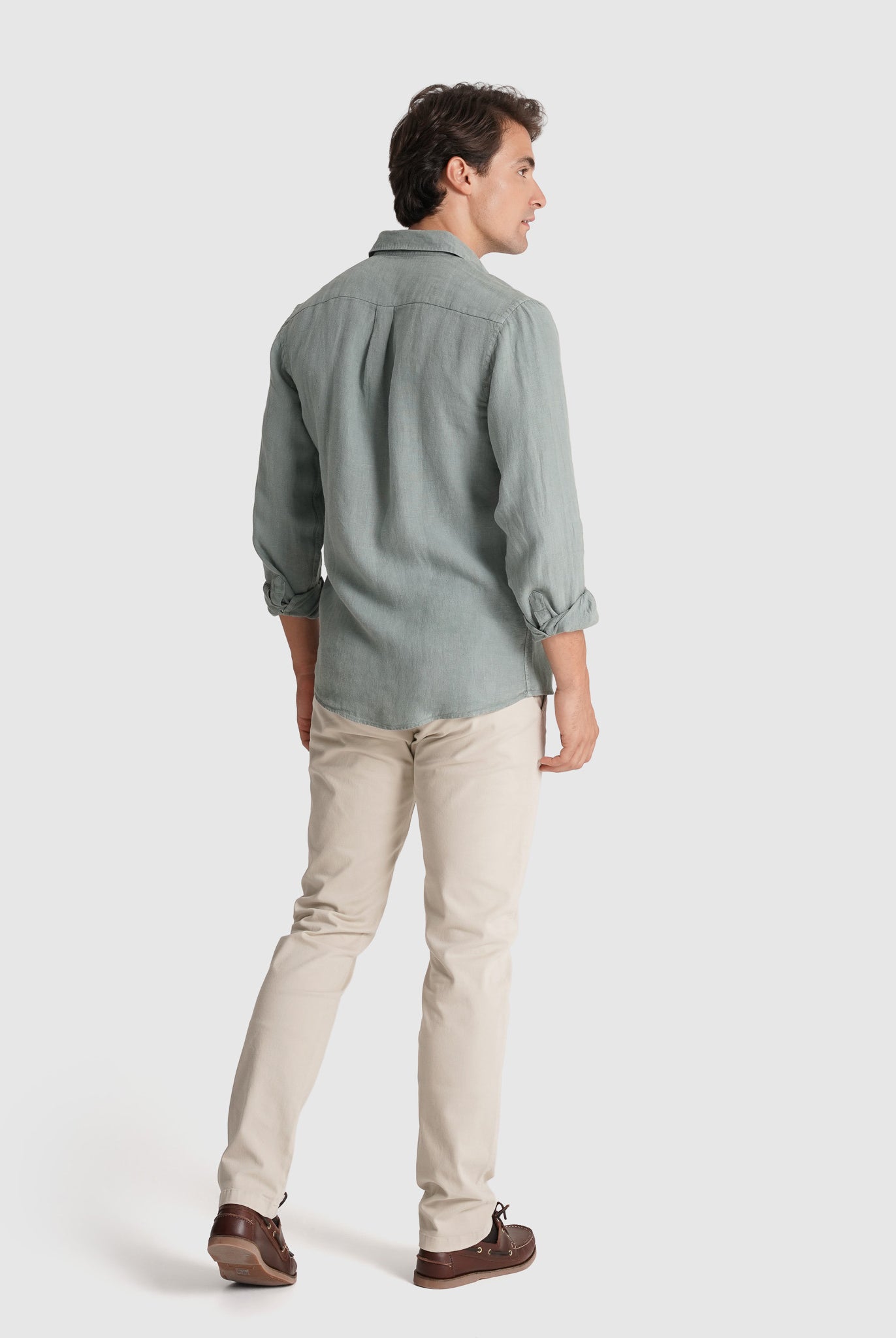 Camisa Linho Verde Manga Comprida Tailored Fit Mr. Blue