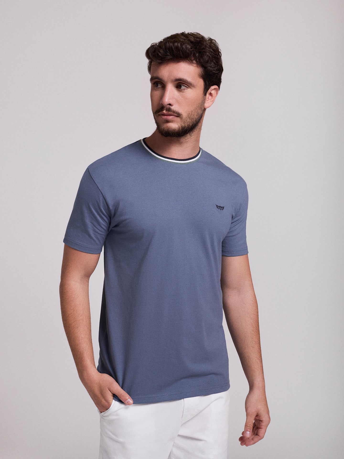 BLUE COTTON T-SHIRT SHORT SLEEVE REGULAR FIT MR. BLUE