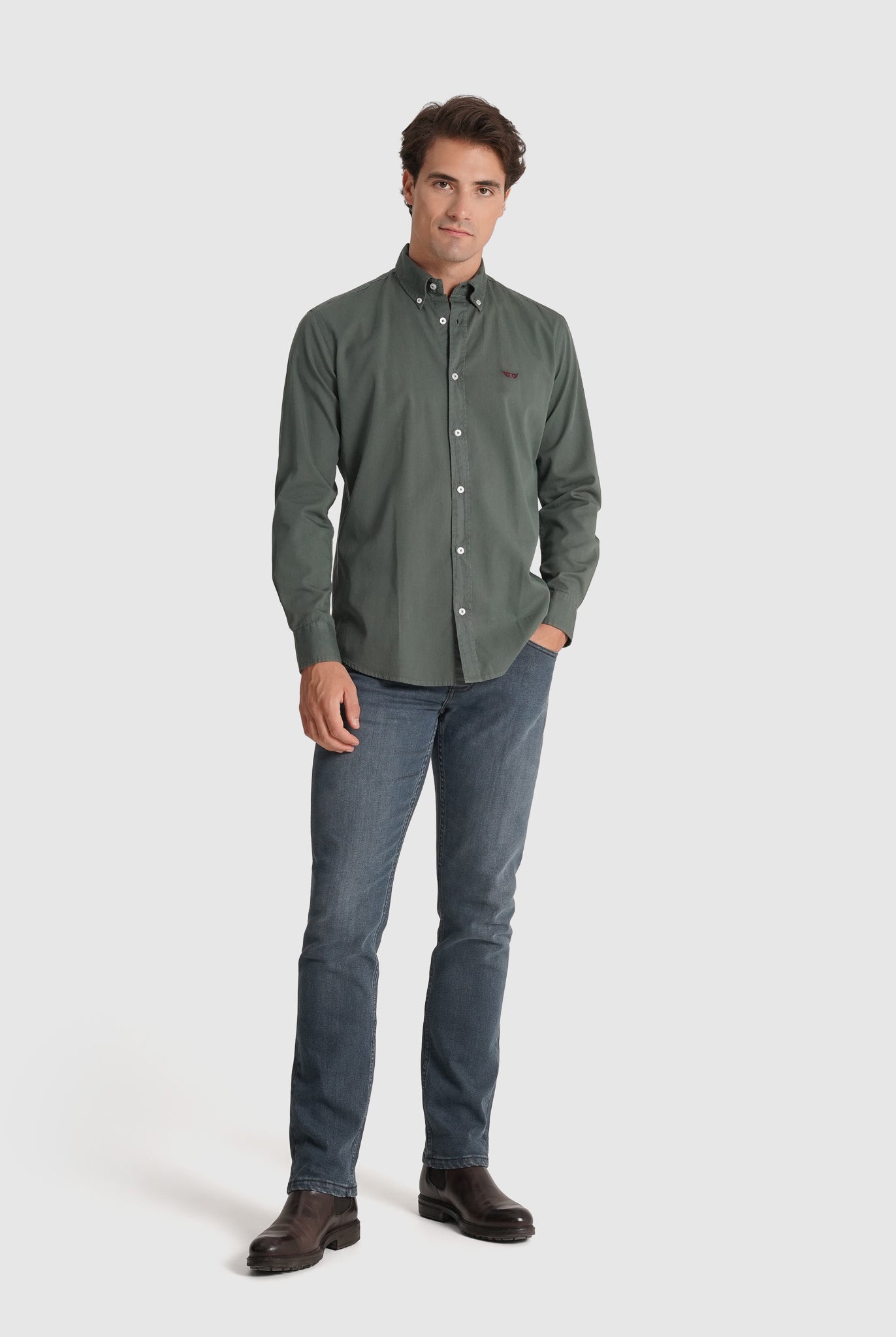 Camisa Algodão Verde Manga Comprida Regular Fit Mr. Blue