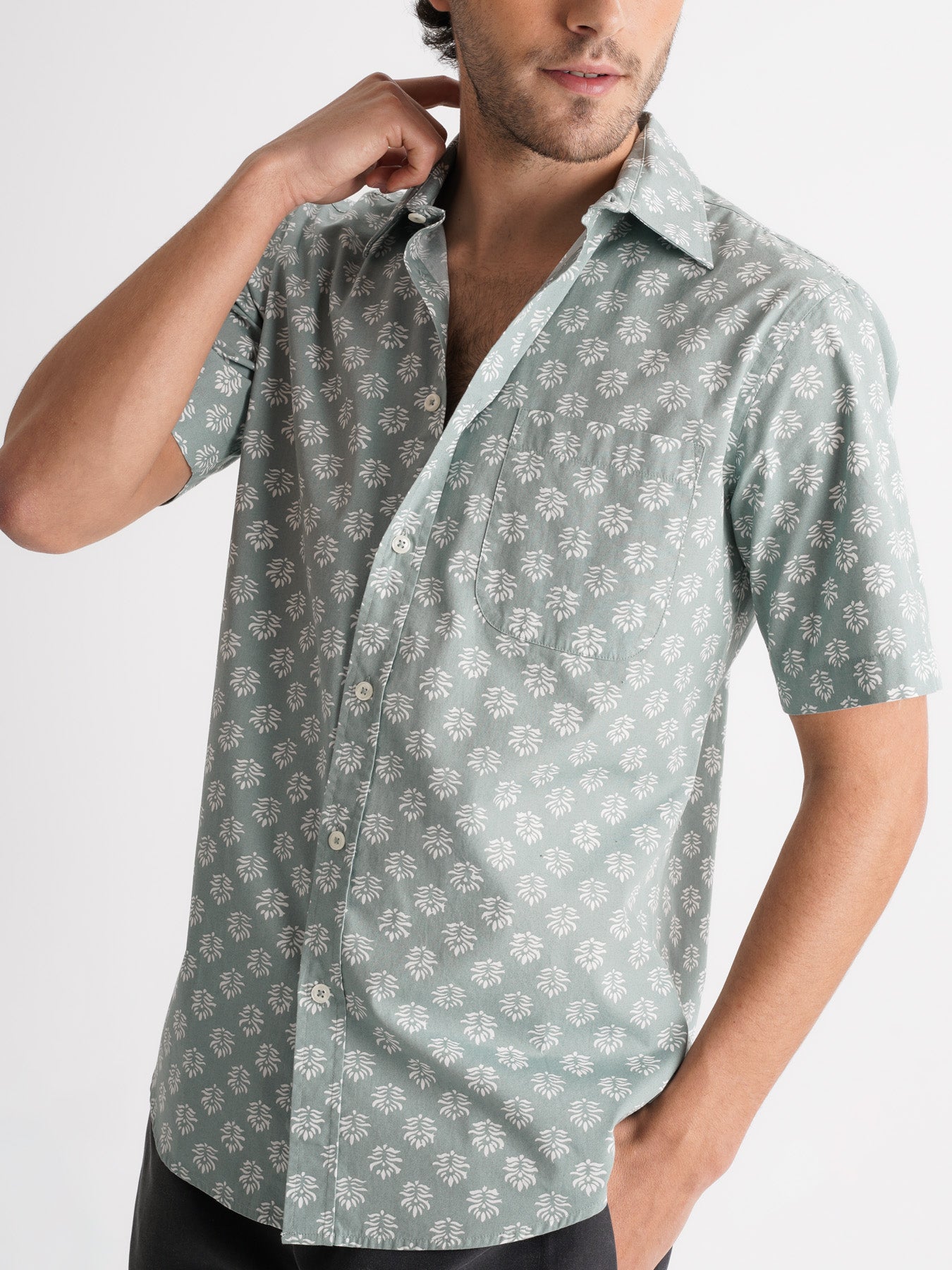 Regular Fit Green Poplin Shirt Mr. Blue