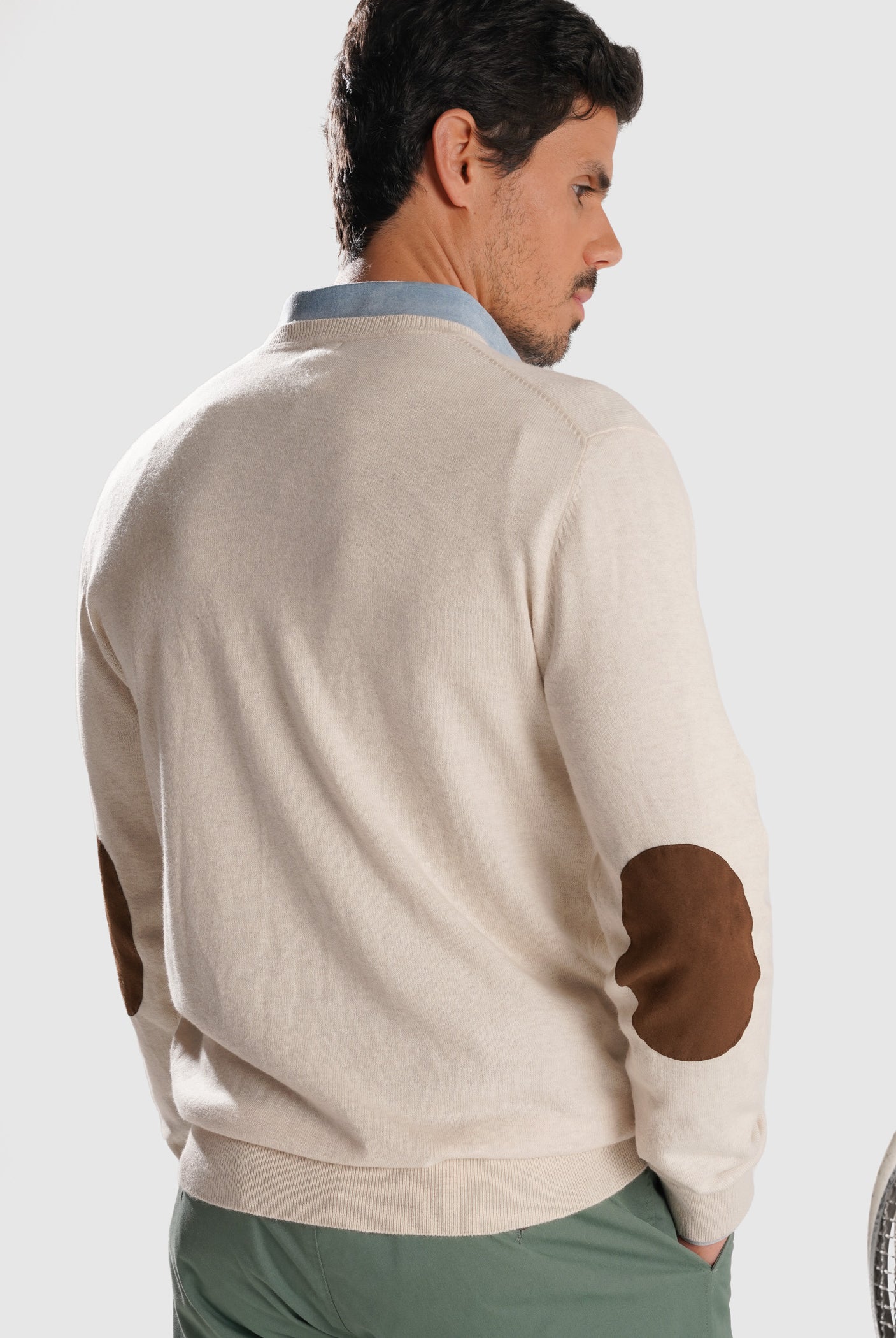JERSEY BEIGE CON CODERAS MR REGULAR FIT. AZUL