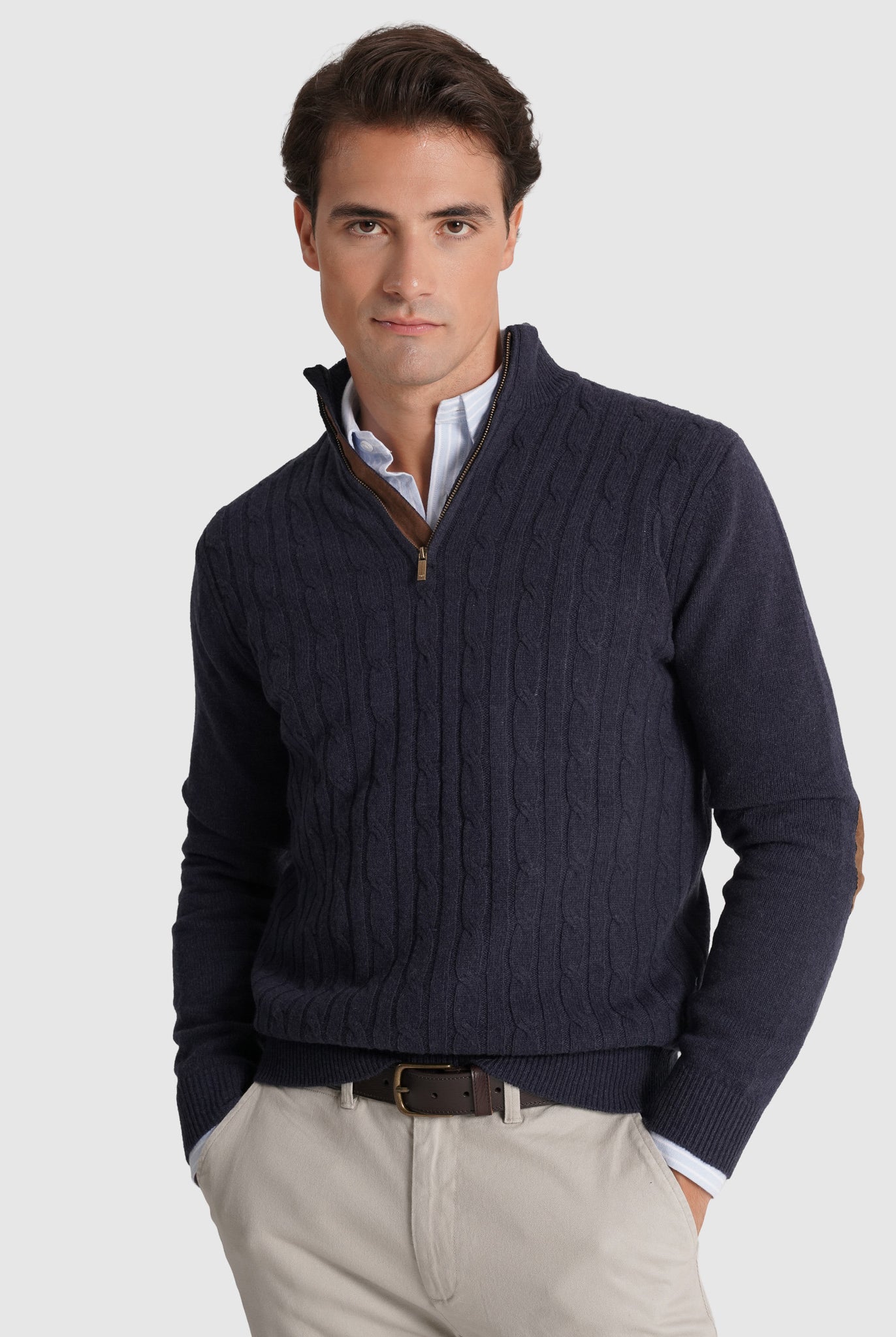 Pullover Lã Azul Com Cotoveleira Regular Fit Mr. Blue