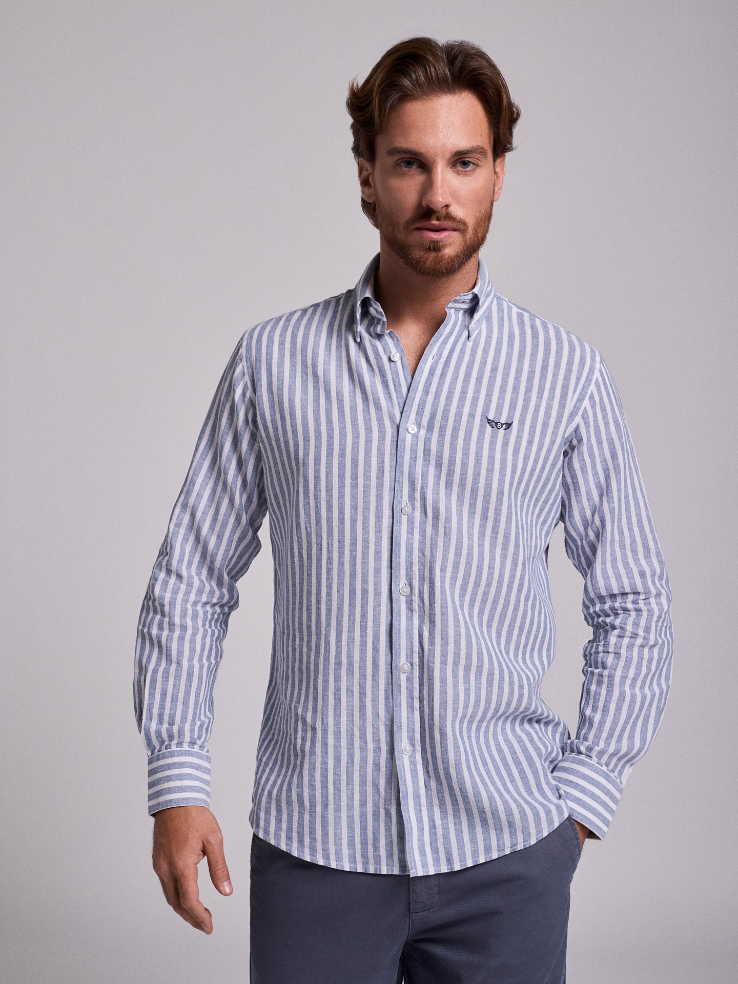 BLUE LINEN SHIRT LONG SLEEVE REGULAR FIT MR. BLUE
