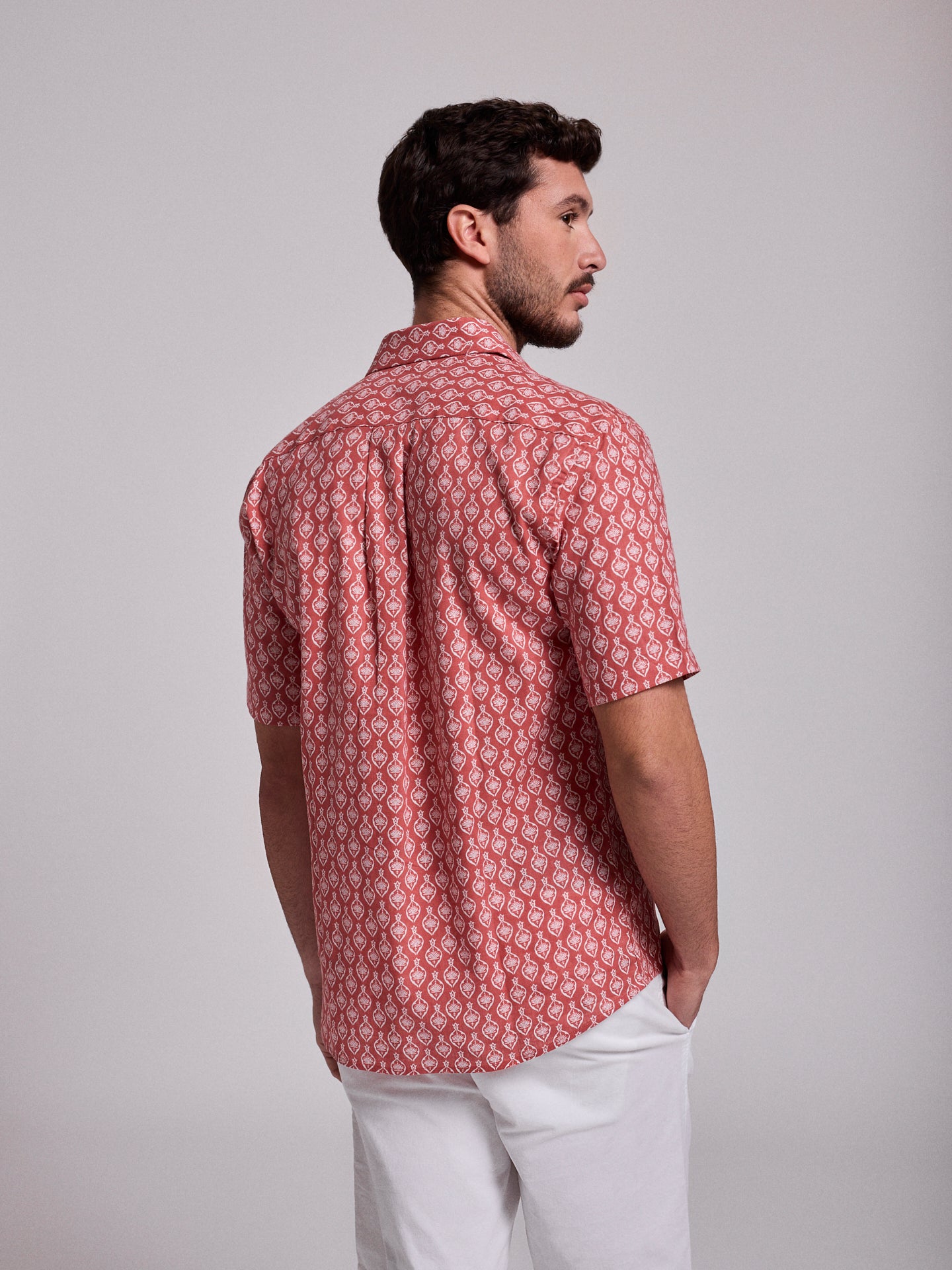 RED LINEN SHIRT SHORT SLEEVE REGULAR FIT MR. BLUE