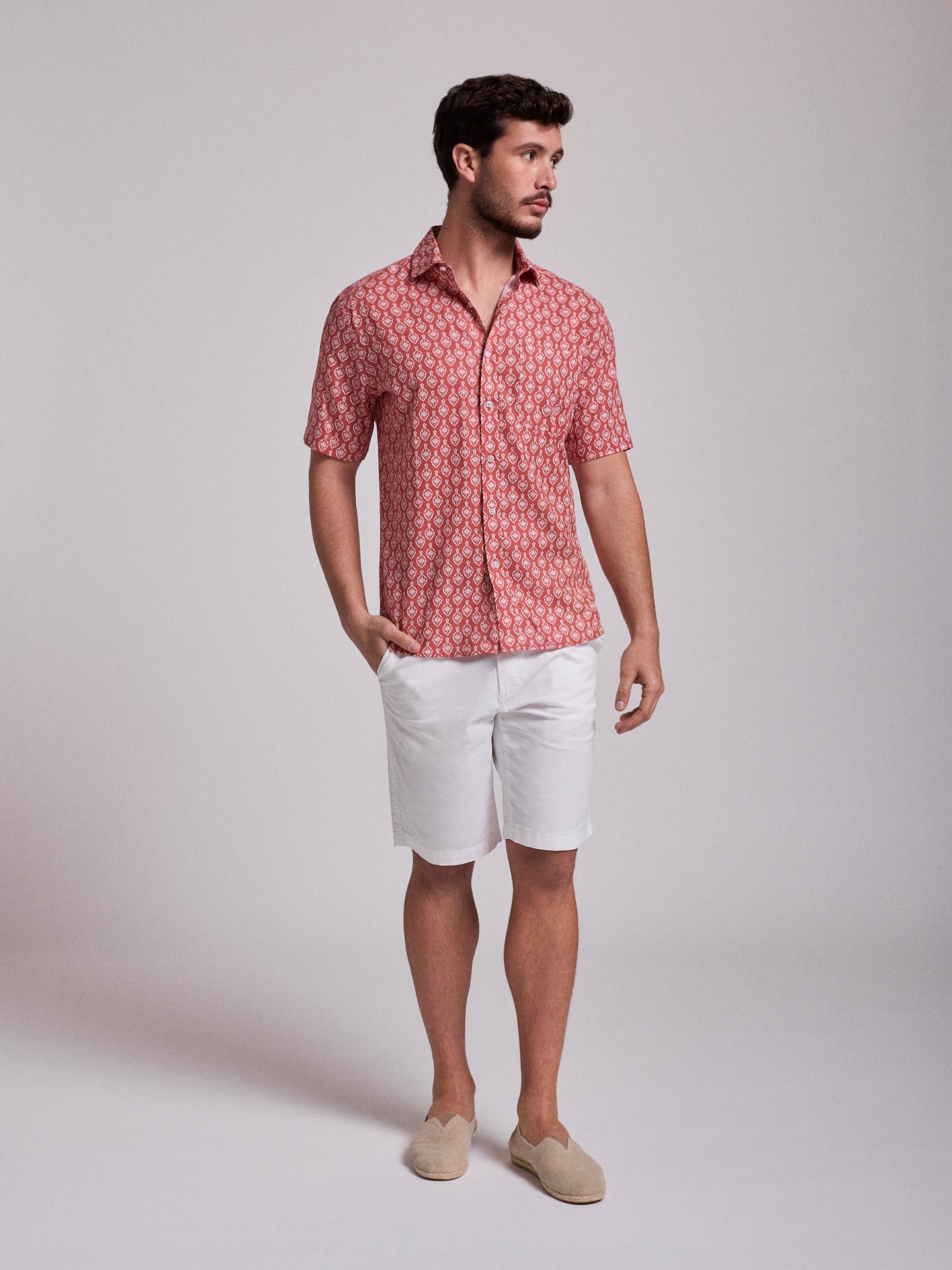 RED LINEN SHIRT SHORT SLEEVE REGULAR FIT MR. BLUE