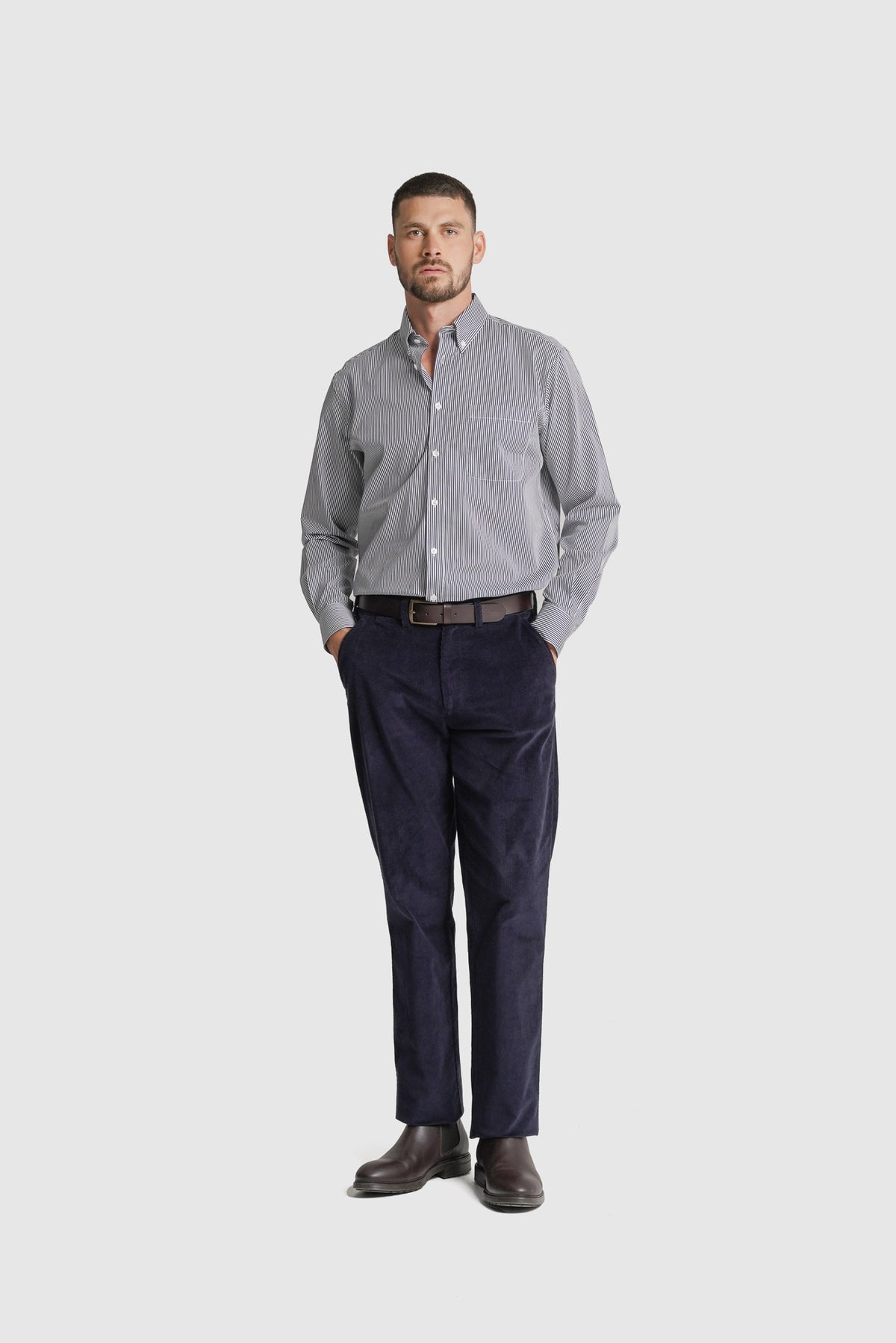 CAMISA ALGODÃO REGULAR FIT AZUL ÀS RISCAS MR. BLUE