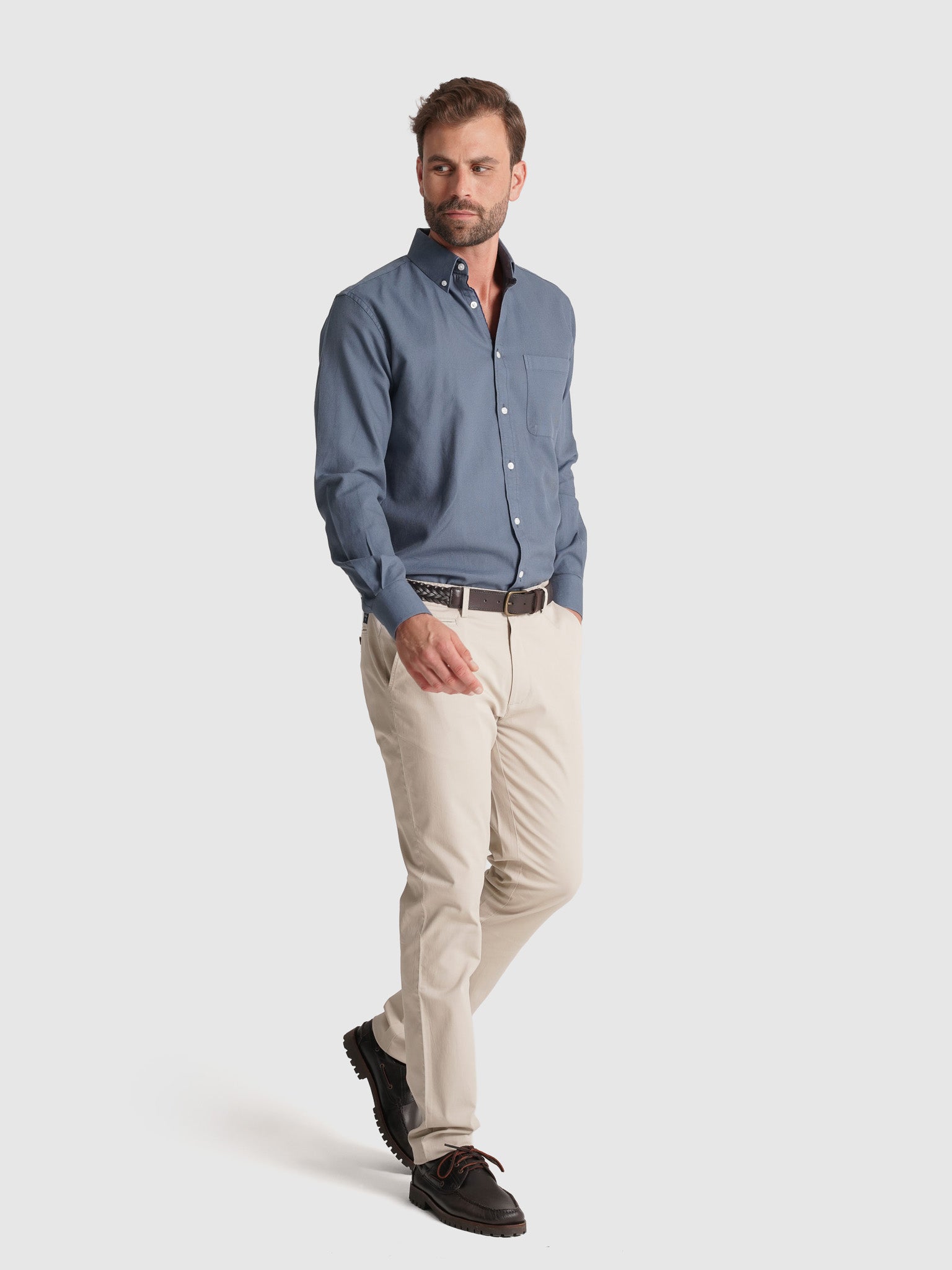 CAMISA ALGODÓN AZUL MANGA LARGA REGULAR FIT MR. AZUL