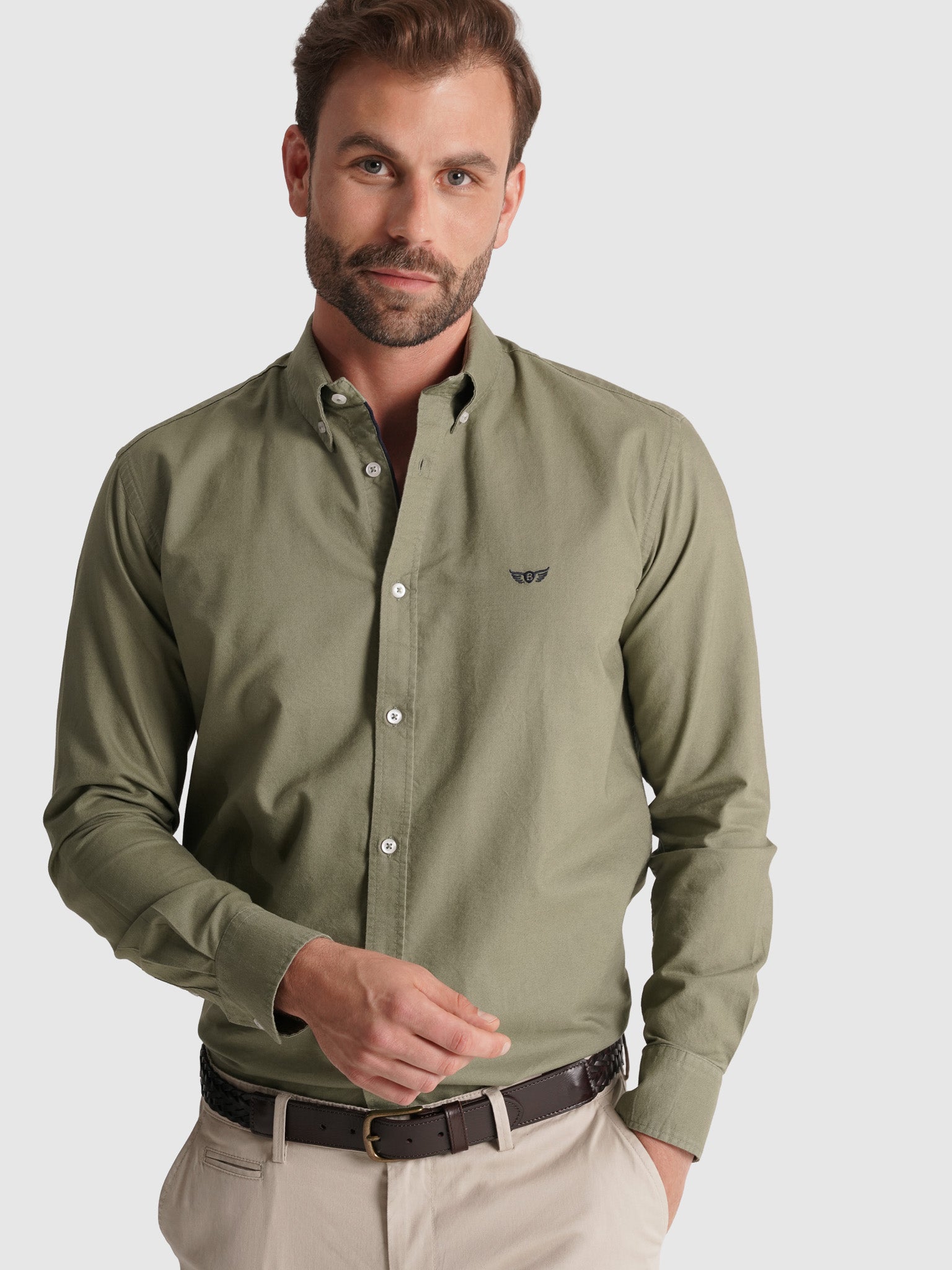 CAMISA ALGODÓN VERDE MANGA LARGA REGULAR FIT MR. AZUL