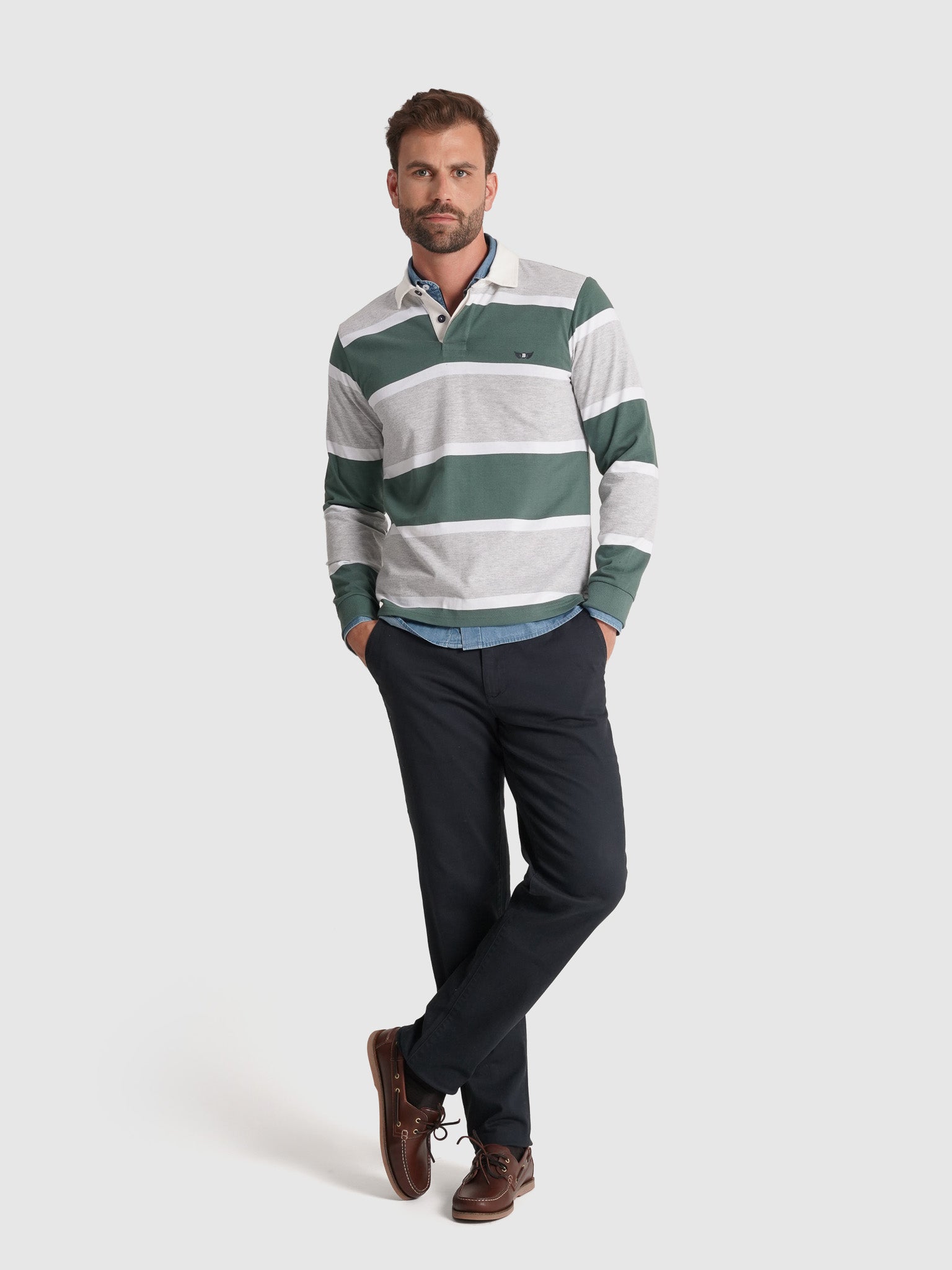 RUGBY GREEN COTTON LONG SLEEVE REGULAR FIT MR. BLUE