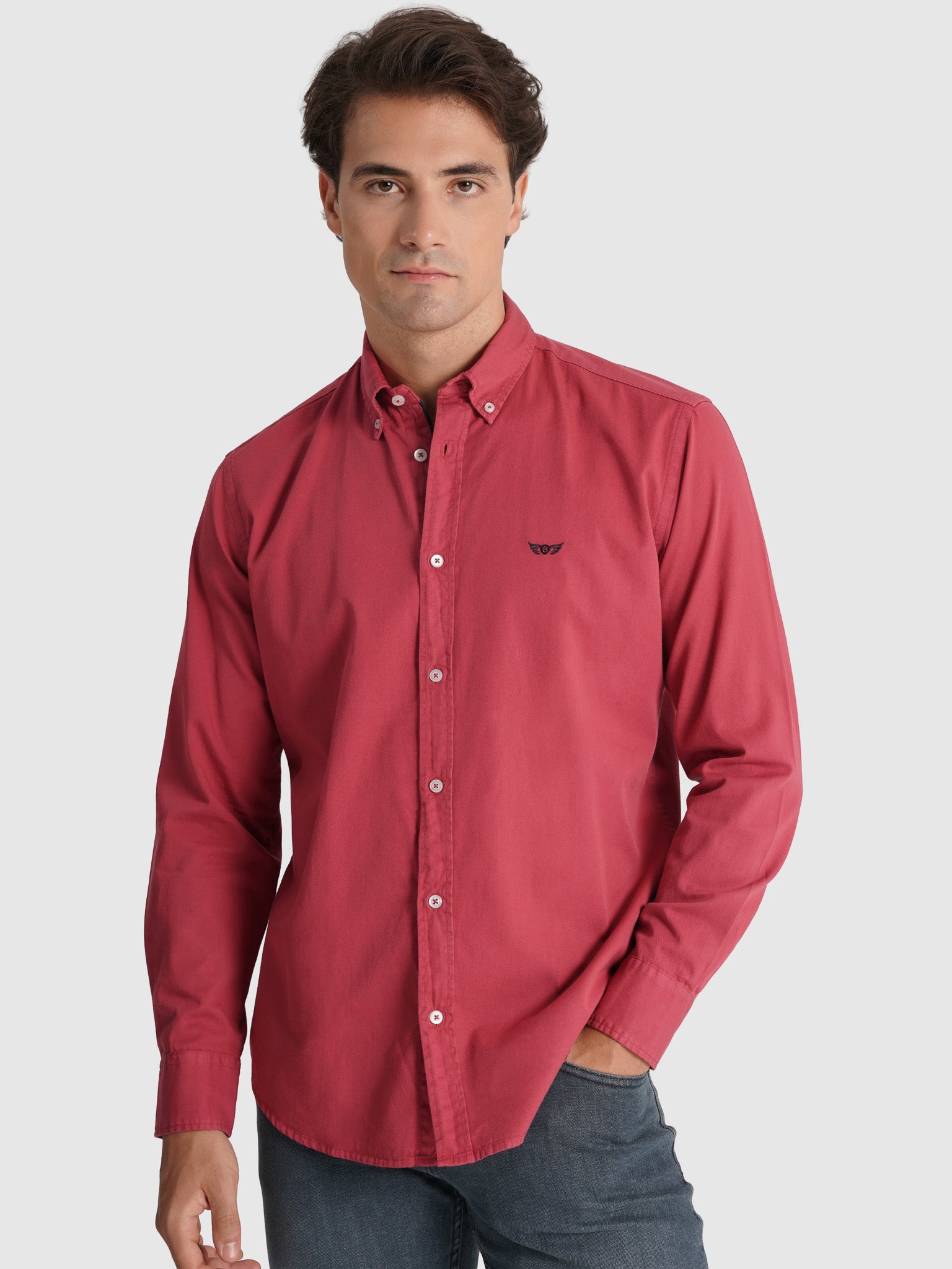CAMISA ALGODÓN ROJA MANGA LARGA REGULAR FIT MR. AZUL