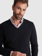 BLUE WOOL PULLOVER WITH REGULAR FIT MR ELBOW PADS. BLUE