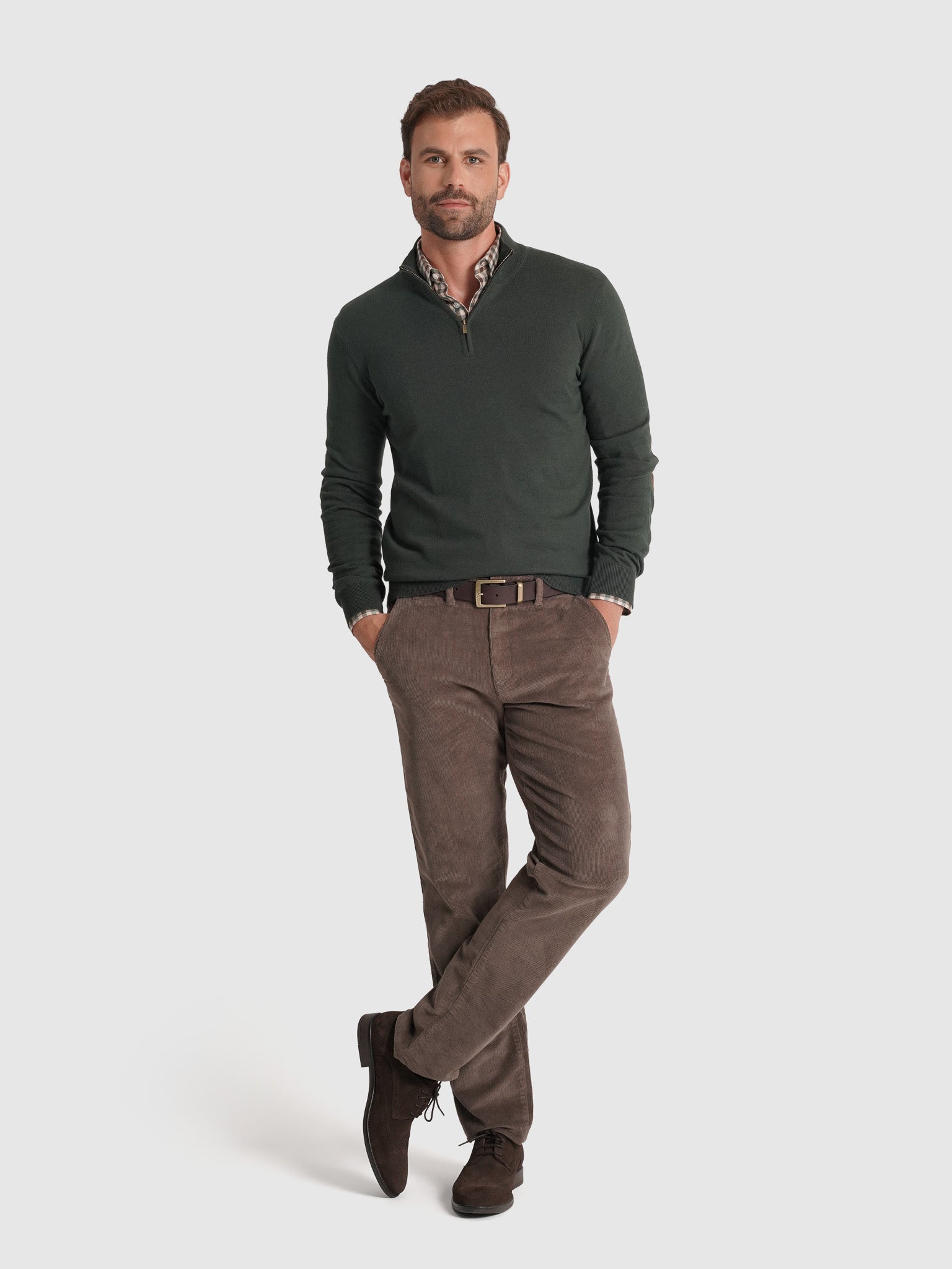 GREEN WOOL PULLOVER WITH REGULAR FIT MR ELBOW PADS. BLUE