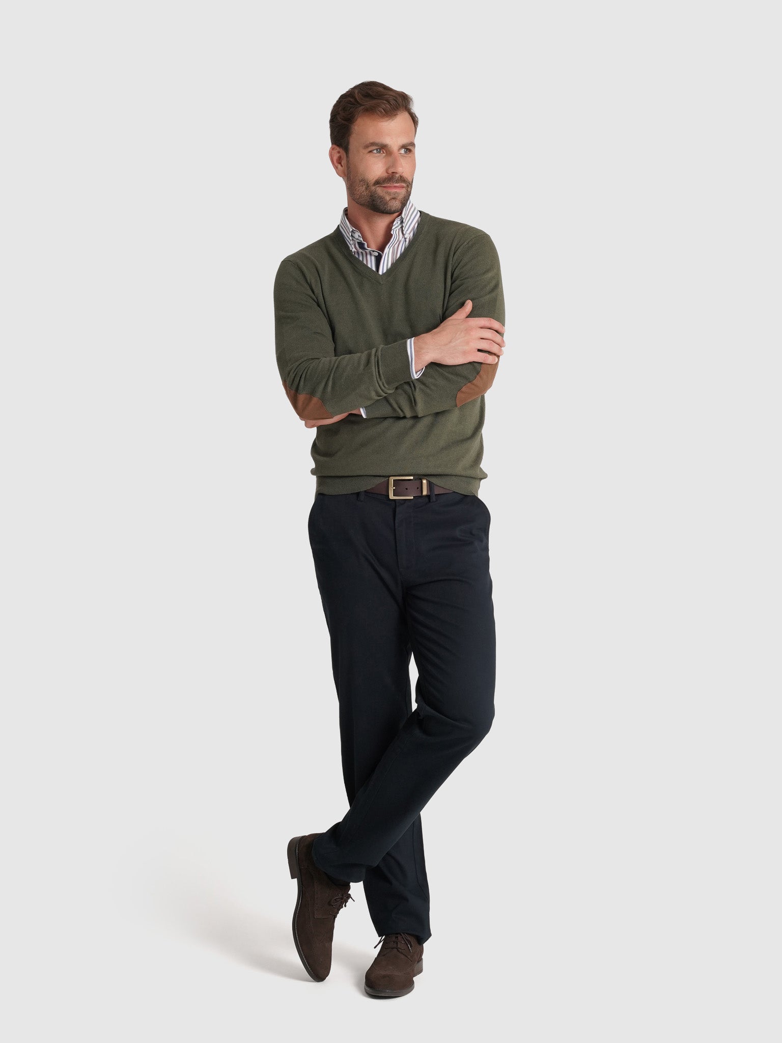 JERSEY DE CASHMERE VERDE CON CODERAS MR REGULAR FIT. AZUL