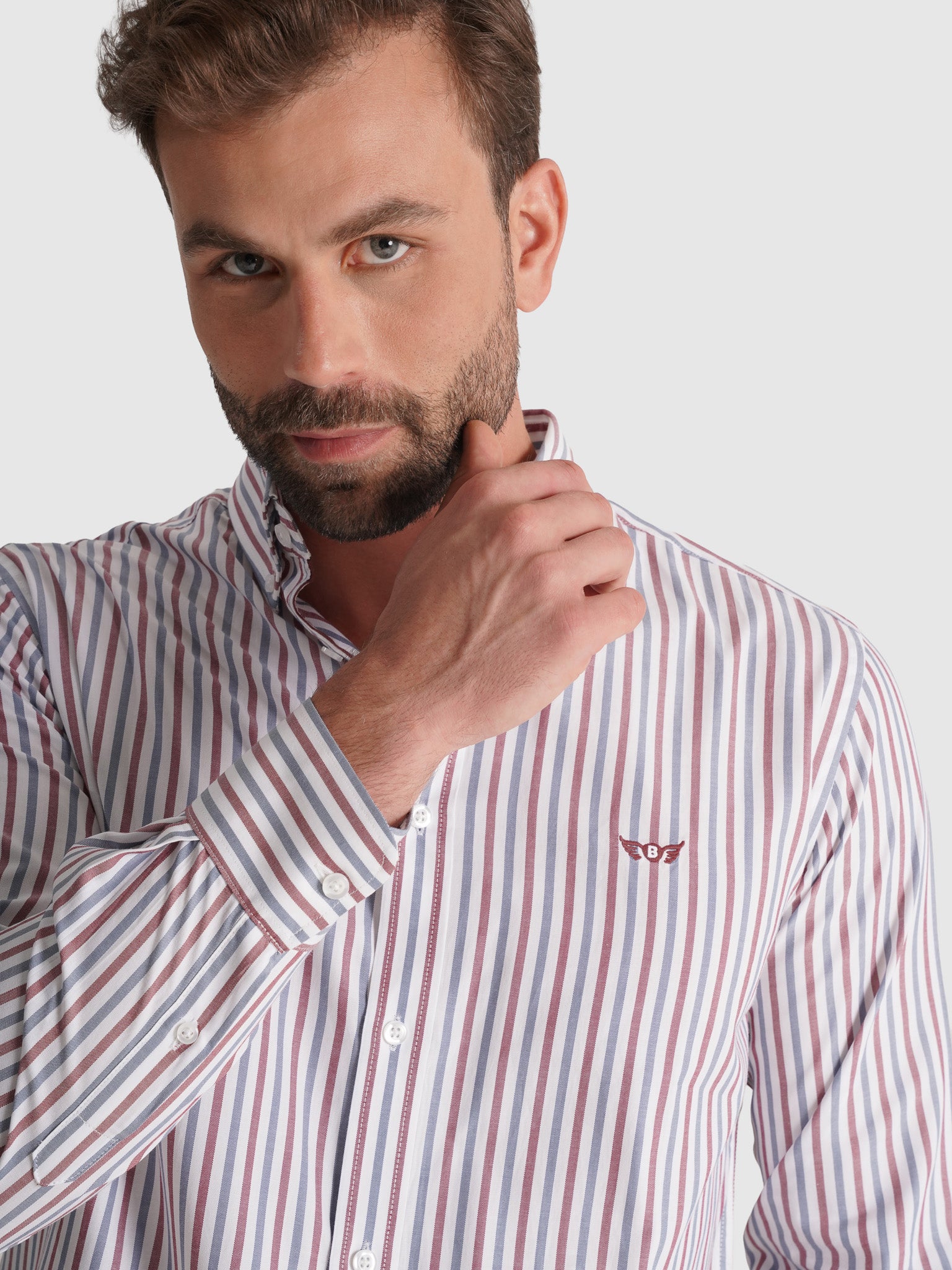 CAMISA ALGODÓN BURDEOS MANGA LARGA REGULAR FIT MR. AZUL