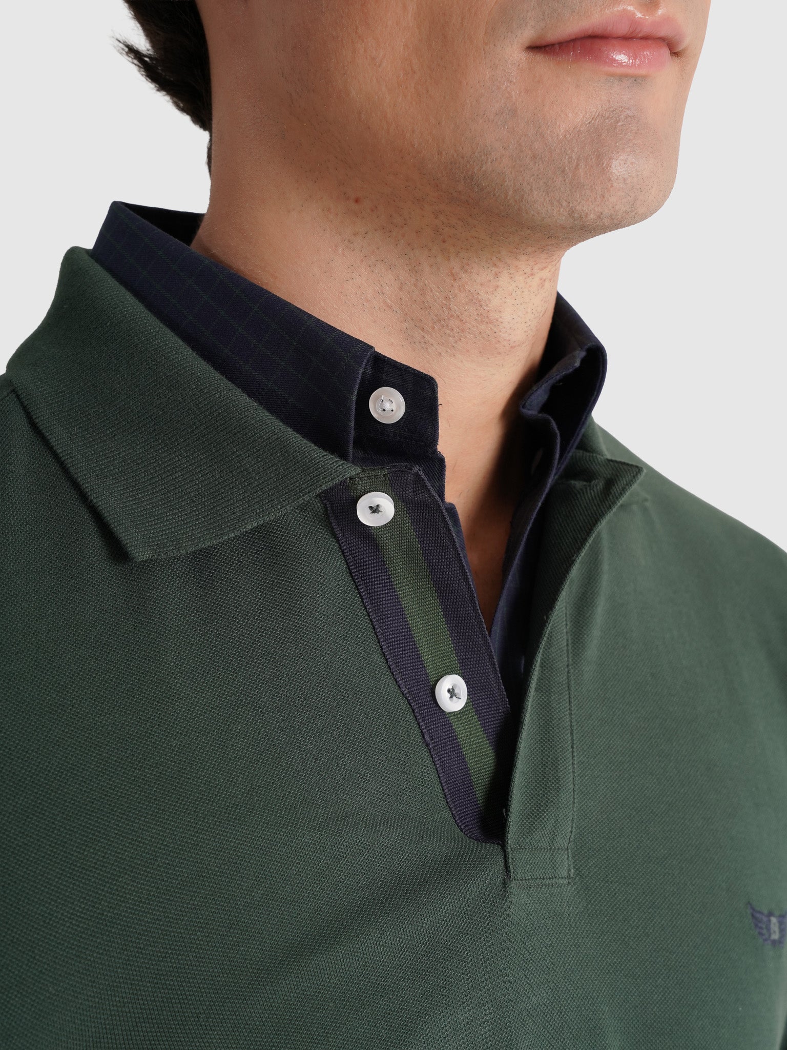 GREEN COTTON POLO LONG SLEEVE REGULAR FIT MR. BLUE
