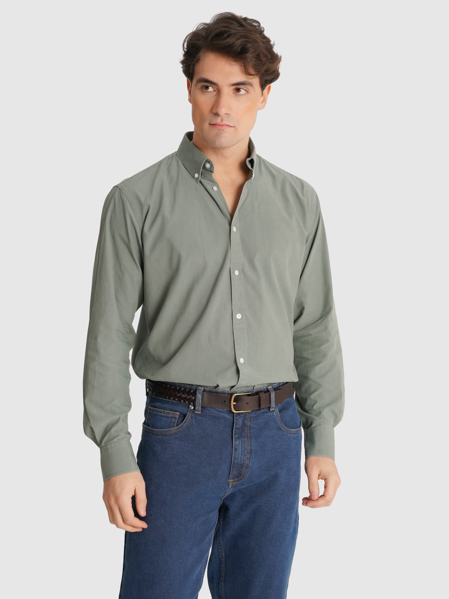 GREEN COTTON SHIRT LONG SLEEVE REGULAR FIT MR. BLUE