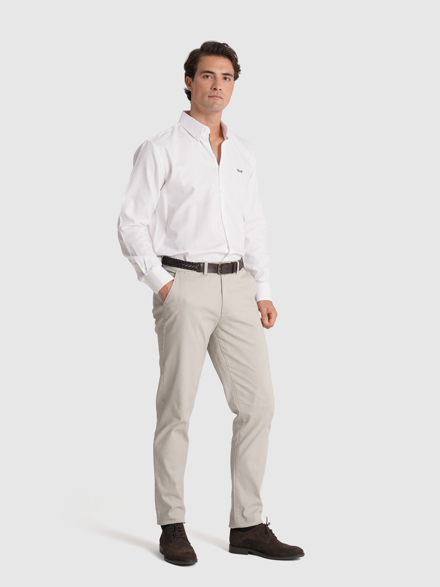 CAMISA ALGODÓN BLANCA MANGA LARGA REGULAR FIT MR. AZUL