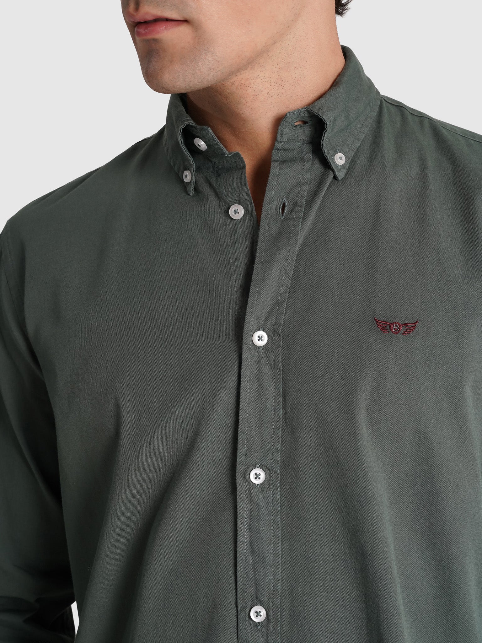 CAMISA ALGODÓN VERDE MANGA LARGA REGULAR FIT MR. AZUL