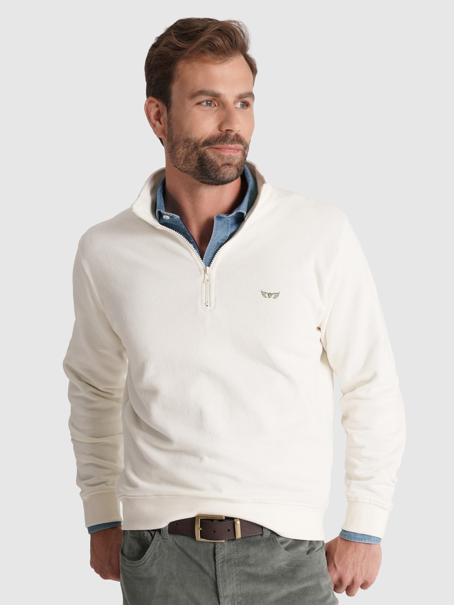 SUDADERA DE ALGODÓN BLANCA MANGA LARGA REGULAR FIT MR. AZUL