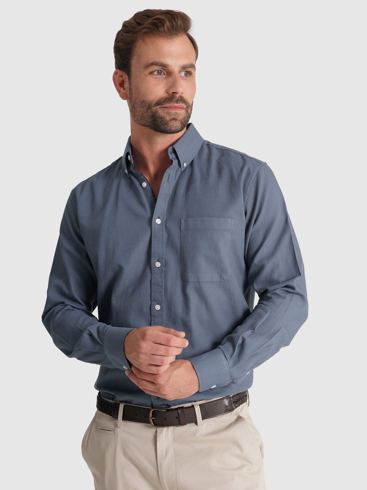 CAMISA ALGODÓN AZUL MANGA LARGA REGULAR FIT MR. AZUL