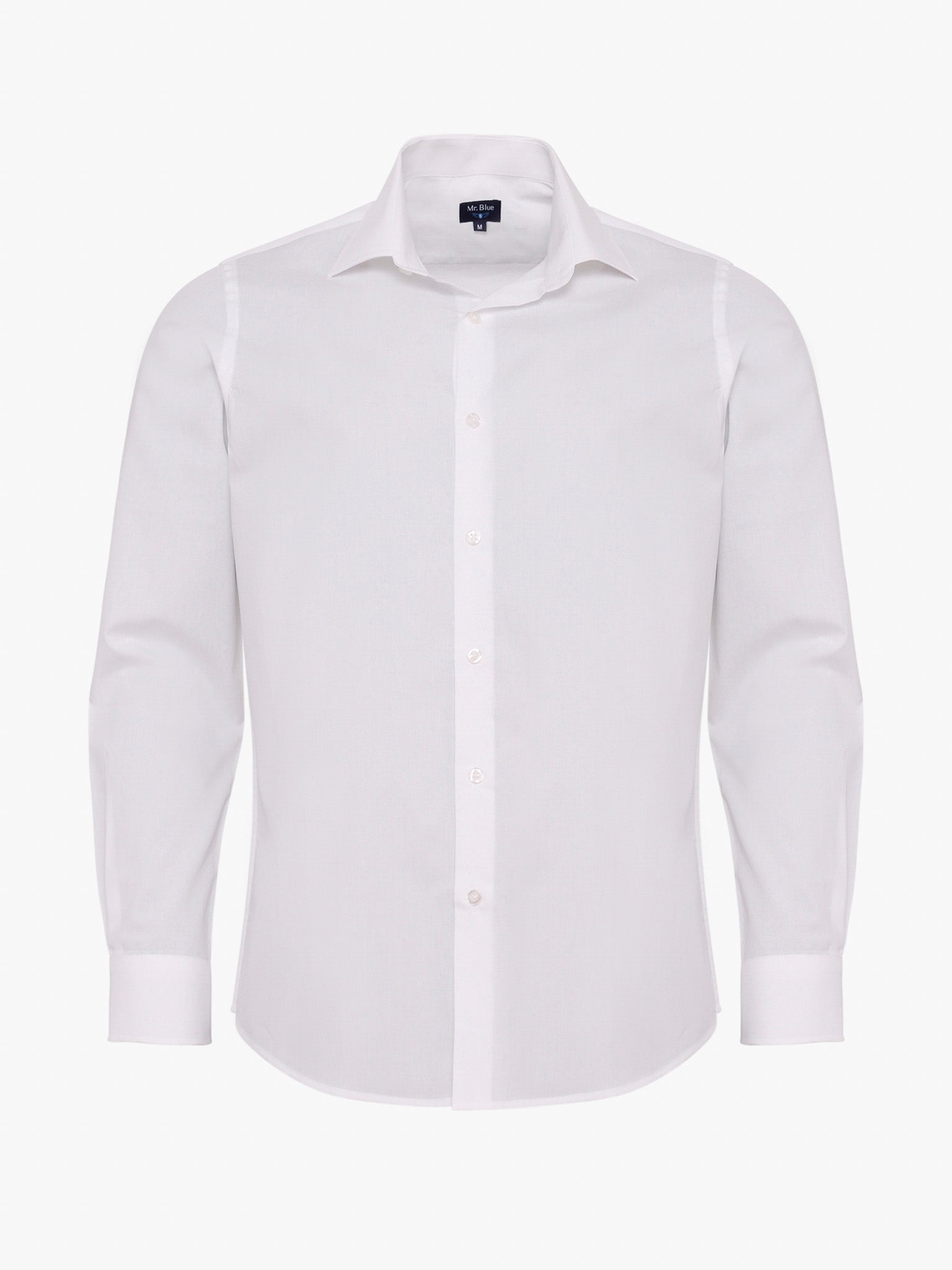 WHITE COTTON LONG SLEEVE SLIM FIT MR SHIRT. BLUE