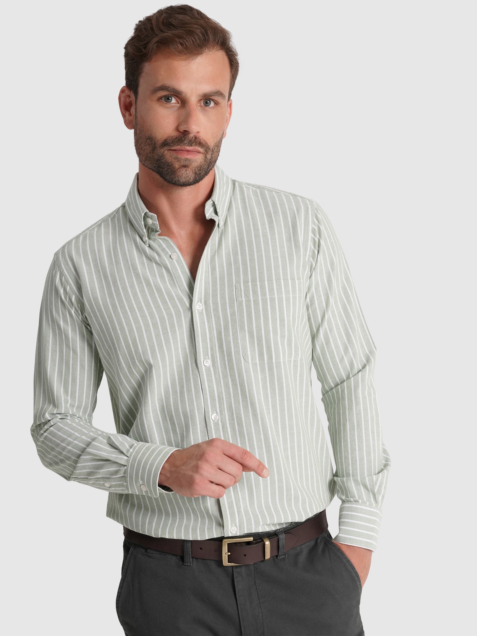 GREEN COTTON SHIRT LONG SLEEVE REGULAR FIT MR. BLUE