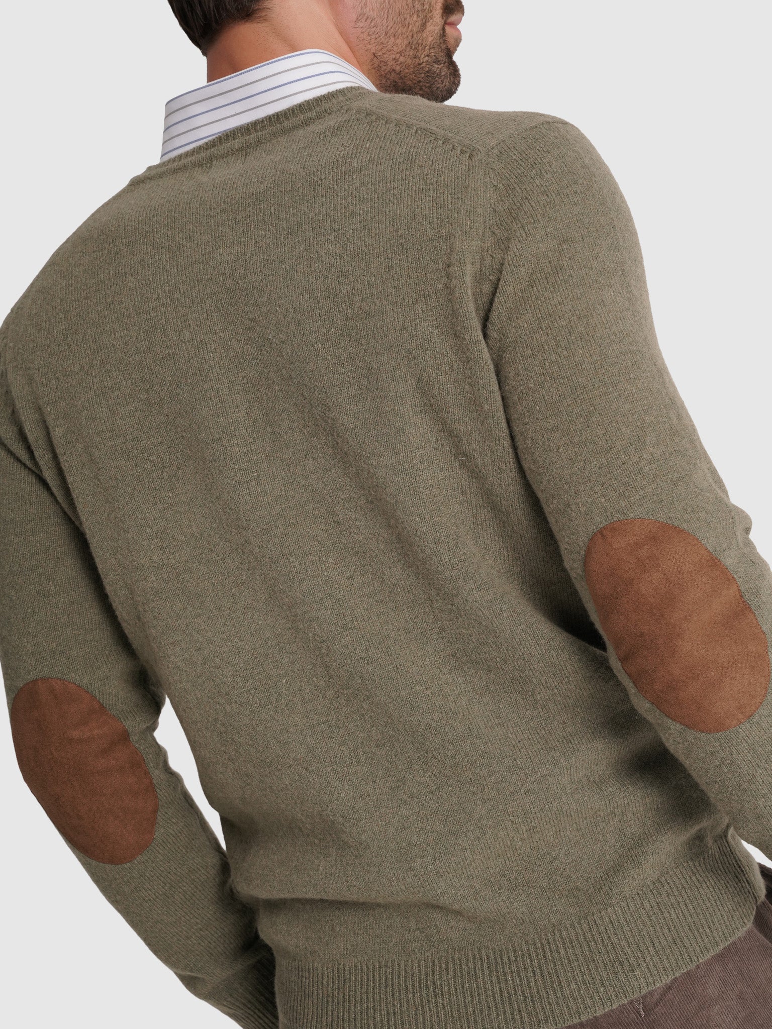 GREEN WOOL PULLOVER WITH REGULAR FIT MR ELBOW PADS. BLUE