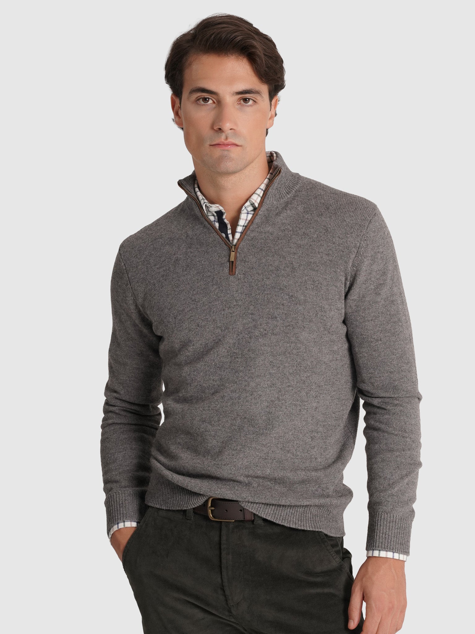 GRAY WOOL PULLOVER WITH REGULAR FIT MR ELBOW PADS. BLUE
