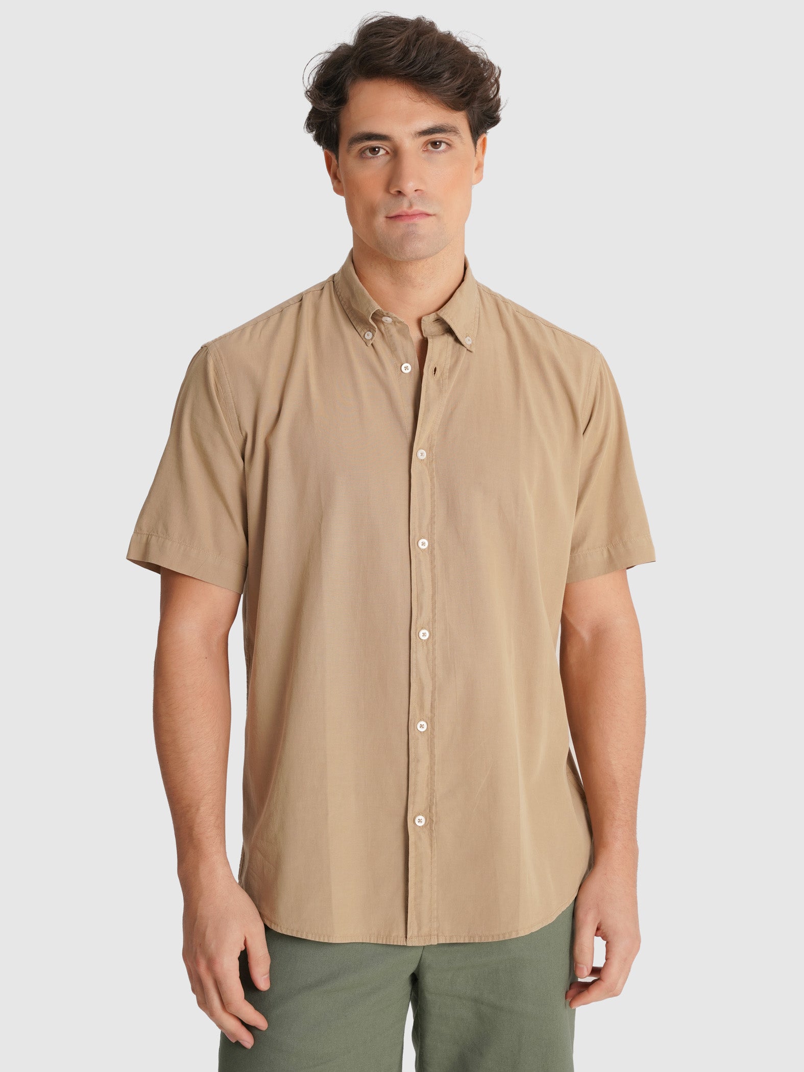 BEIGE POPELINE SHIRT SHORT SLEEVE REGULAR FIT MR. BLUE