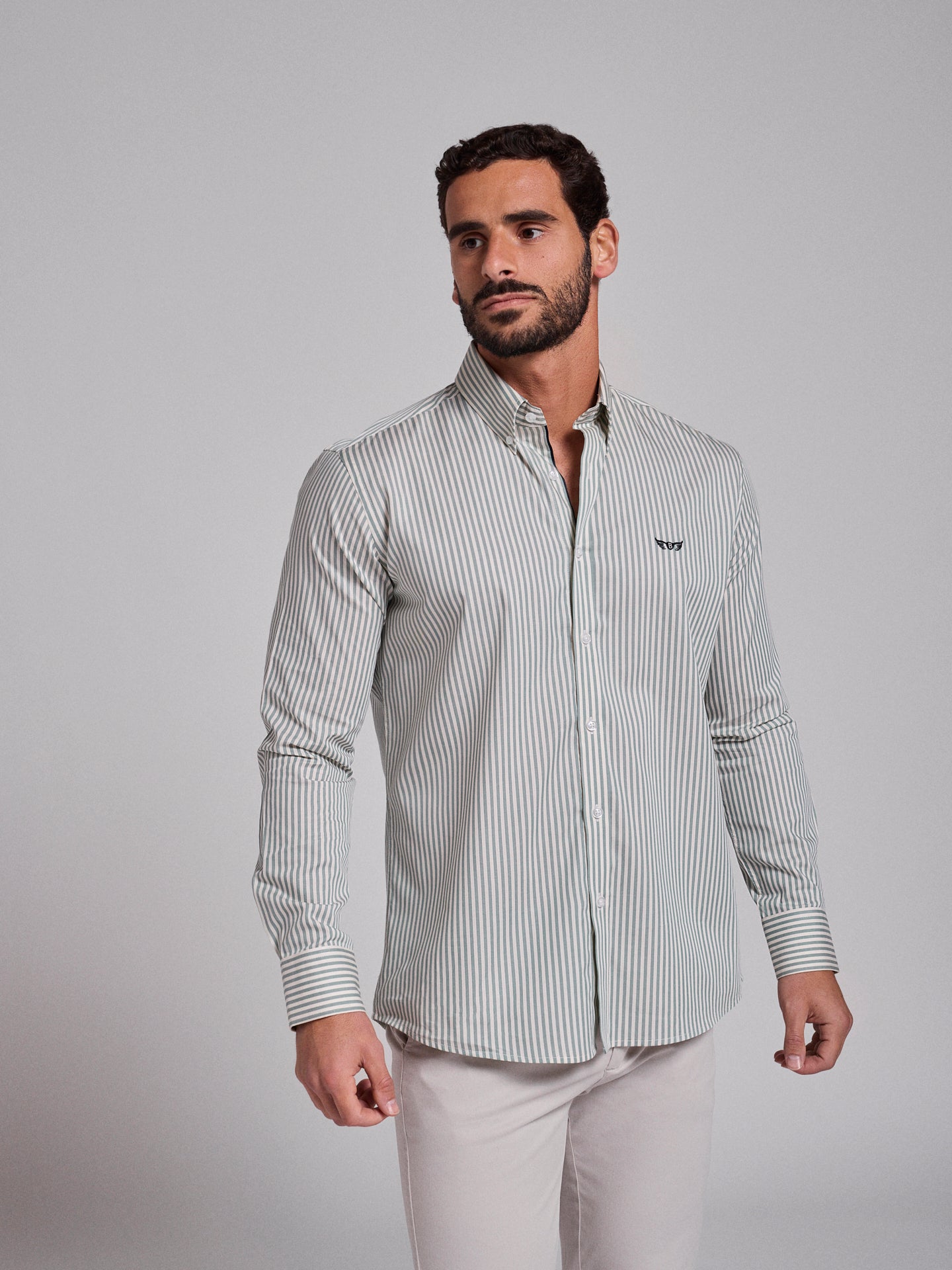CAMISA ALGODÃO VERDE MANGA COMPRIDA REGULAR FIT MR. BLUE