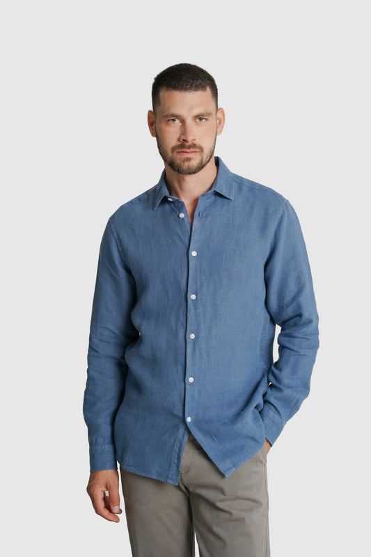 CAMISA LINHO TAILORED FIT AZUL LISA MARK BELLUCCI