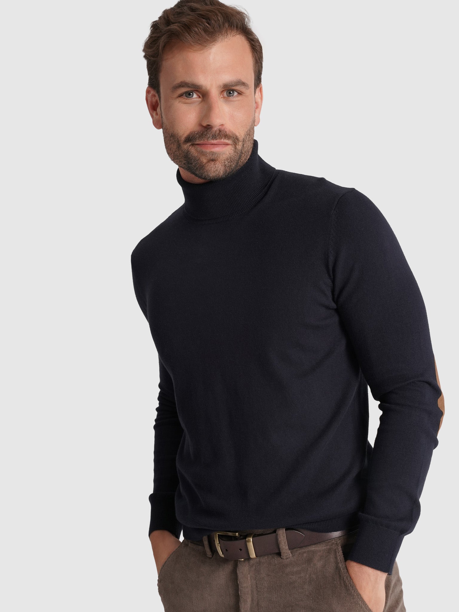 Pullover Caxemira Azul Com Cotoveleira Regular Fit Mr. Blue