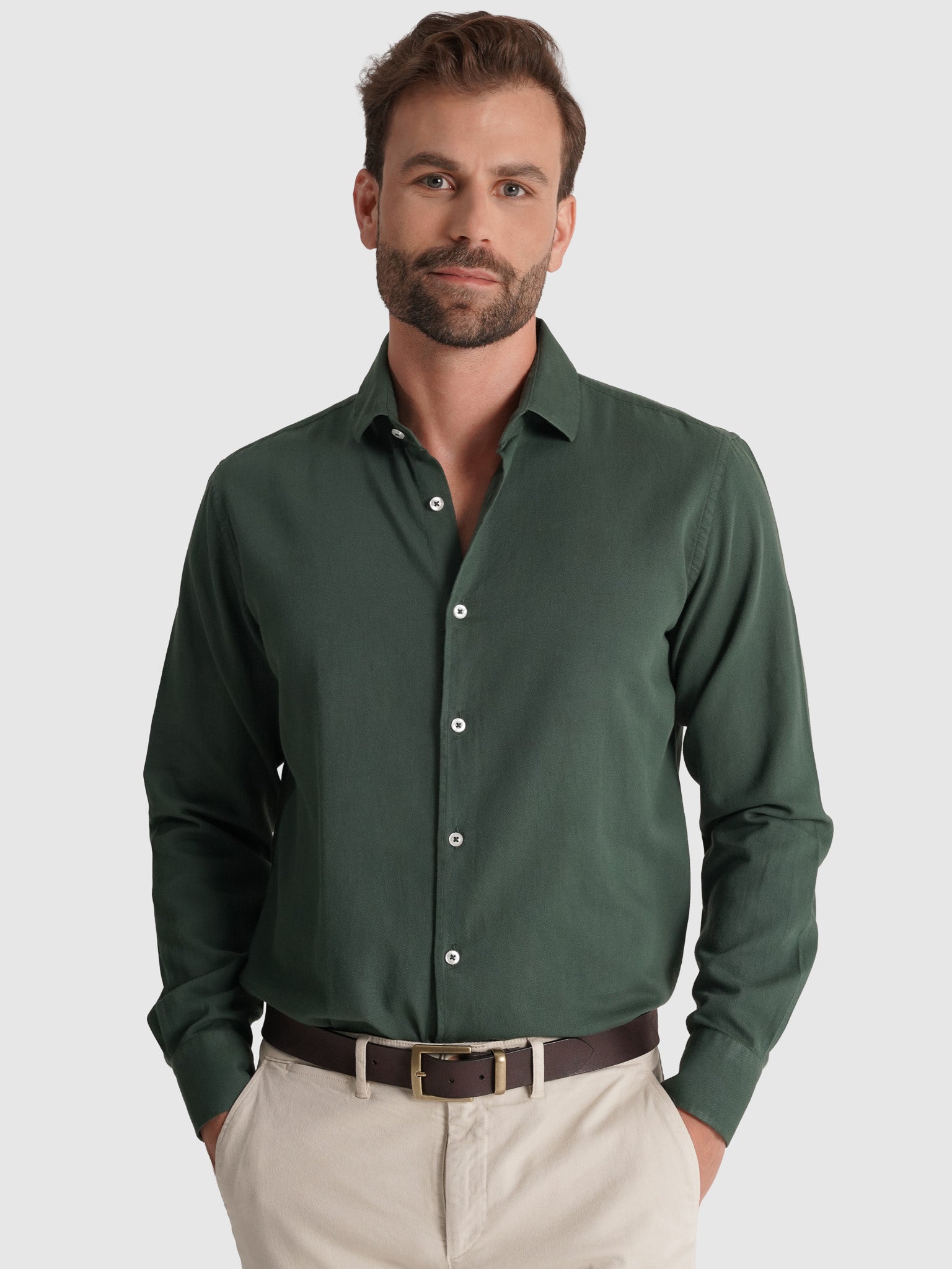 CAMISA ALGODÓN VERDE MANGA LARGA REGULAR FIT MARK BELLUCCI