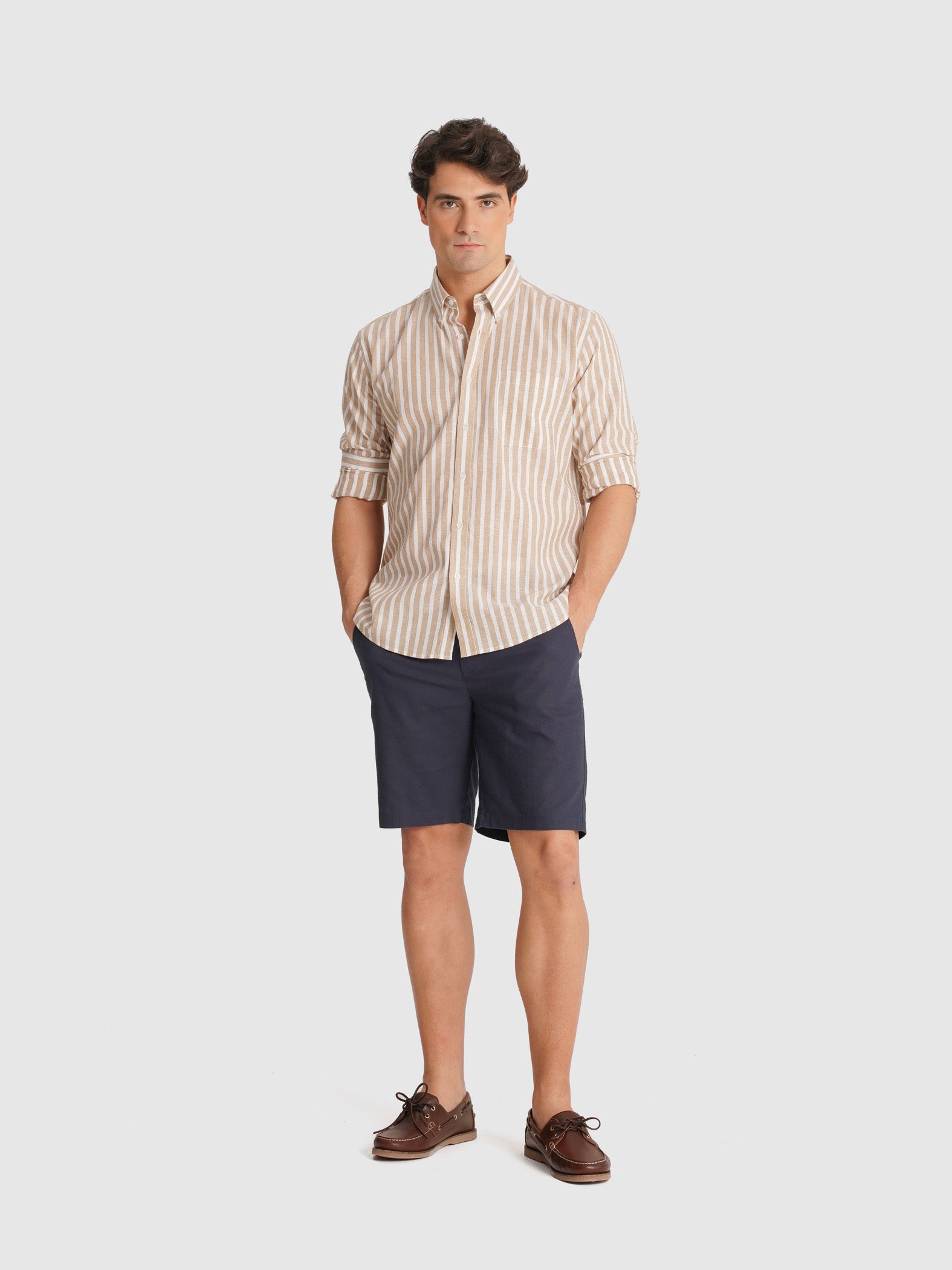 CAMISA BEGE MANGA COMPRIDA REGULAR FIT MR. BLUE