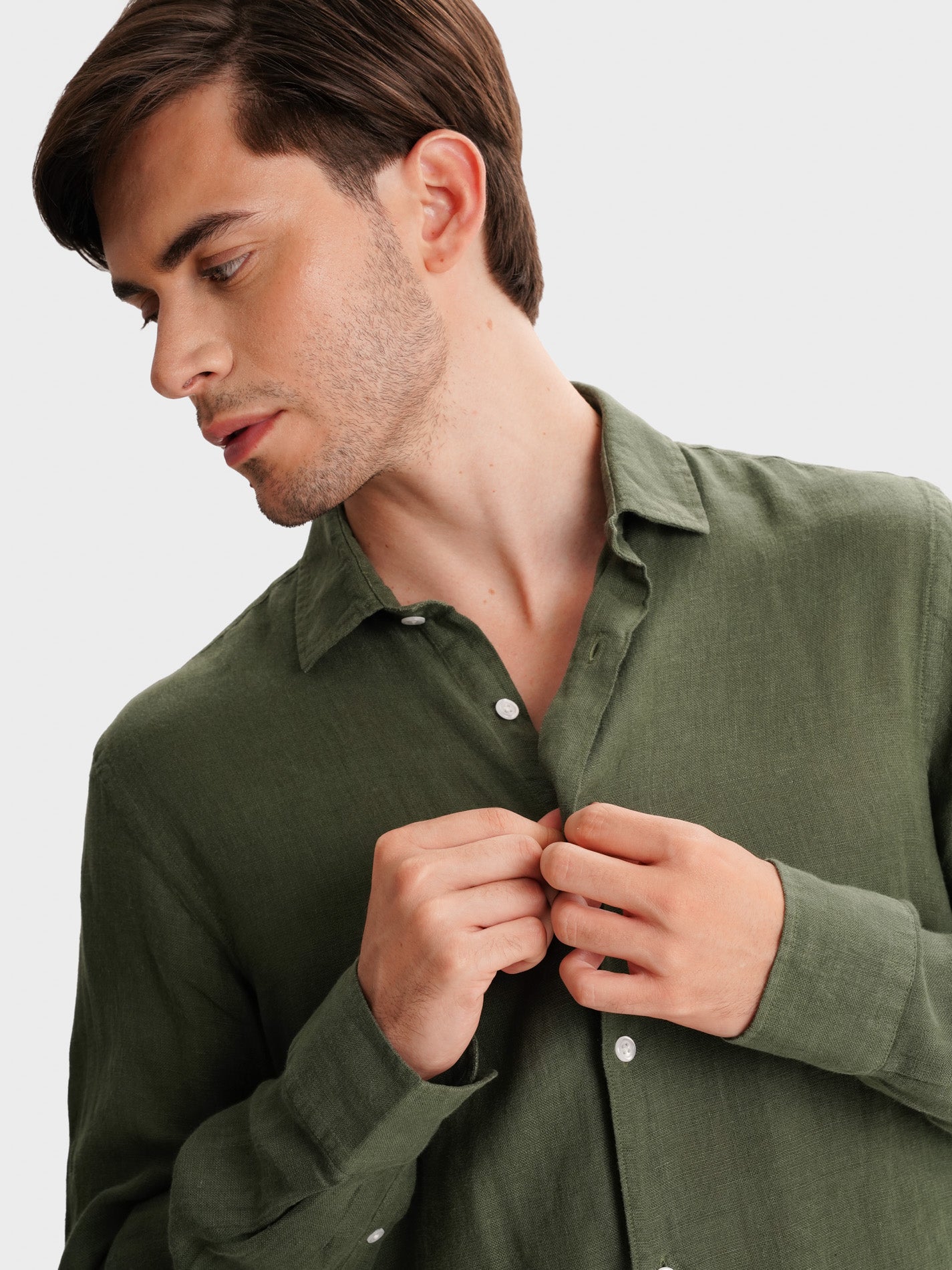 CAMISA LINO VERDE MANGA LARGA SASTRERÍA MARK BELLUCCI